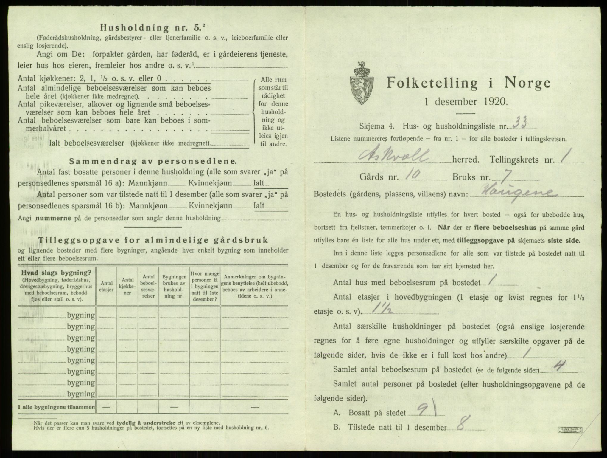 SAB, 1920 census for Askvoll, 1920, p. 137