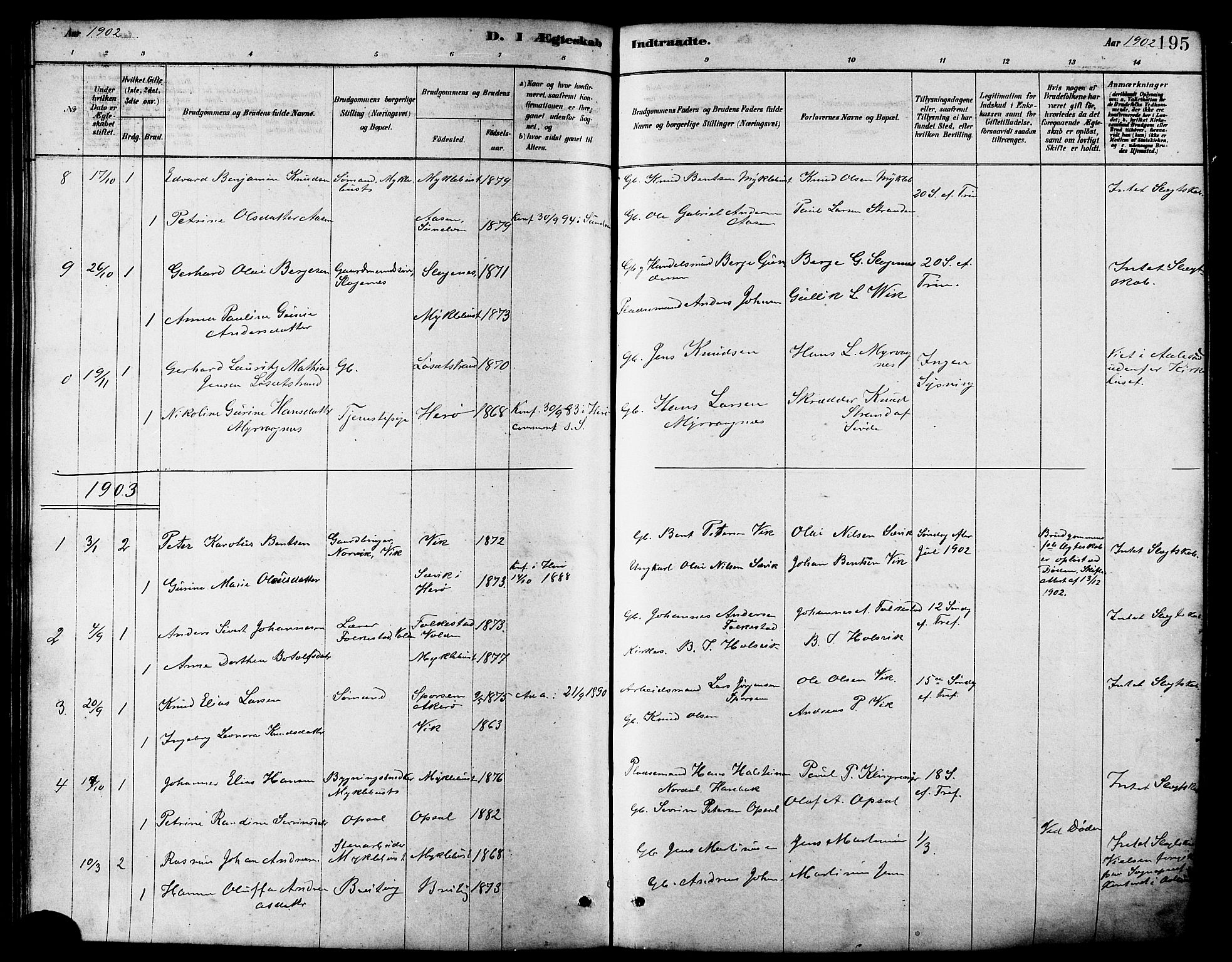 Ministerialprotokoller, klokkerbøker og fødselsregistre - Møre og Romsdal, AV/SAT-A-1454/502/L0027: Parish register (copy) no. 502C01, 1878-1908, p. 195