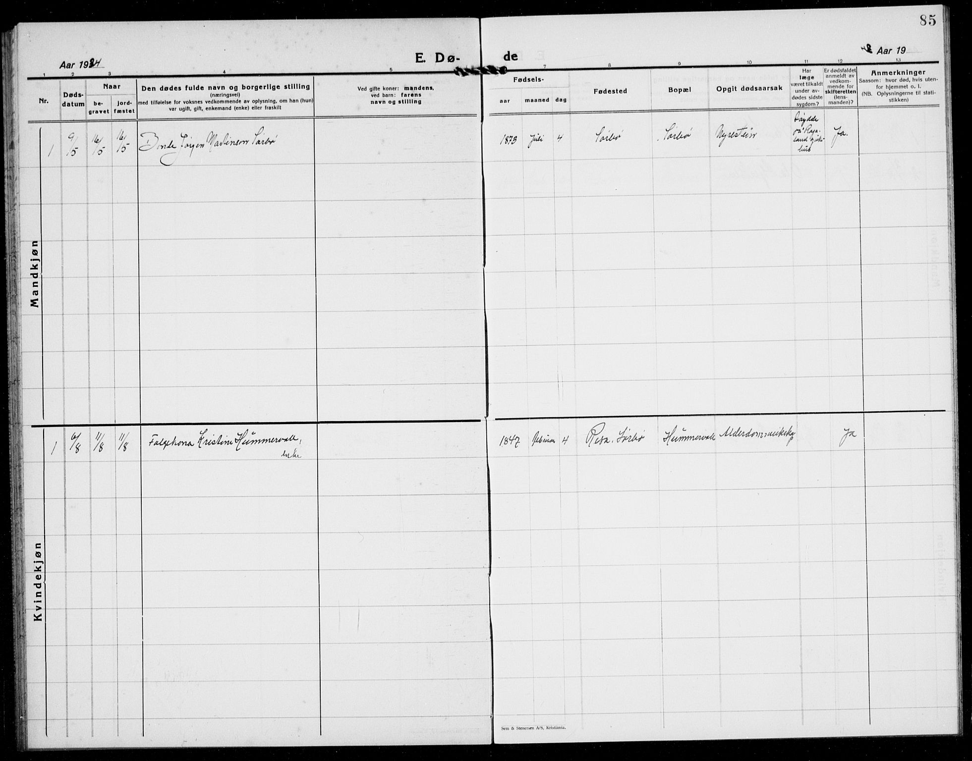 Rennesøy sokneprestkontor, SAST/A -101827/H/Ha/Hab/L0016: Parish register (copy) no. B 15, 1925-1941, p. 85