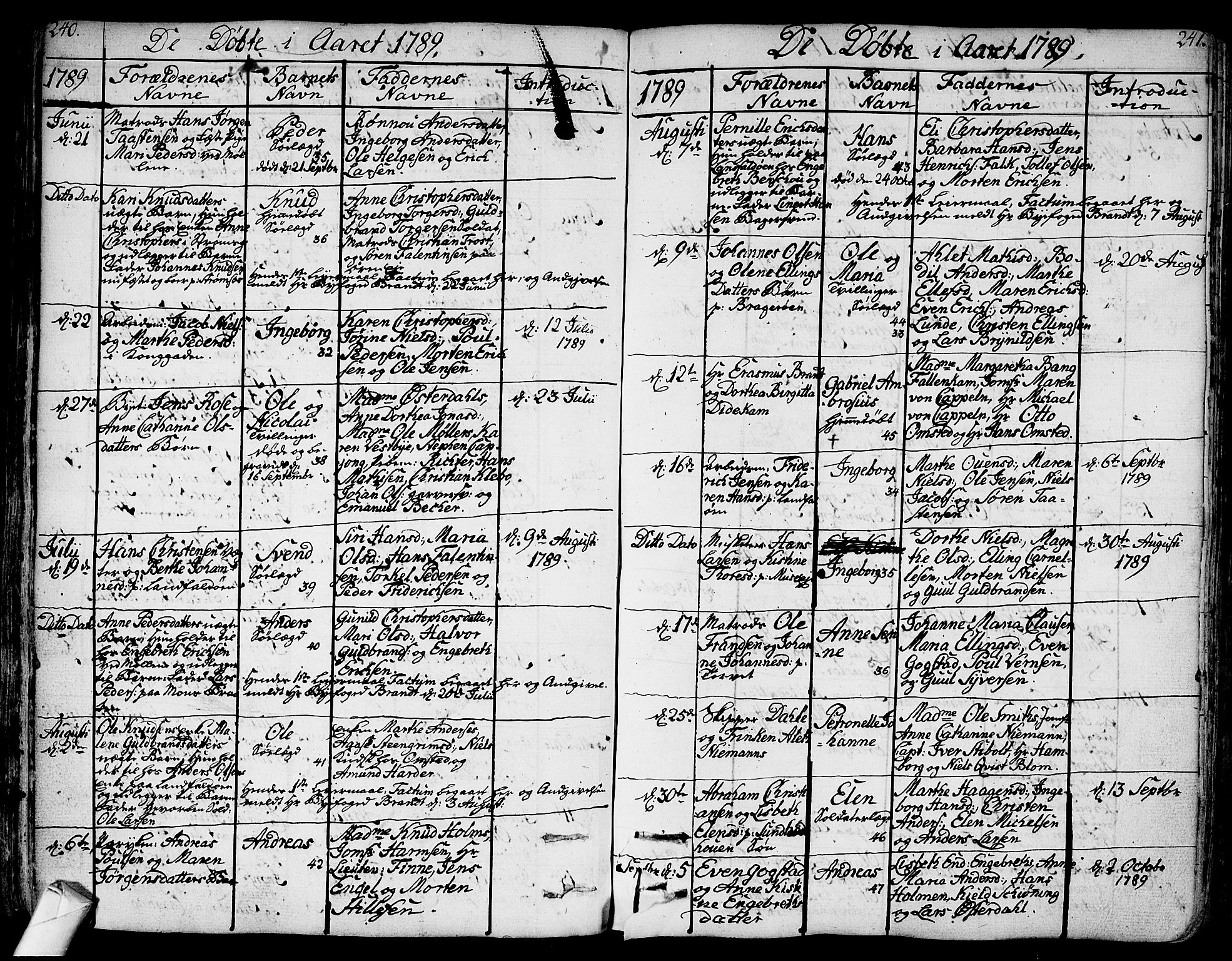 Bragernes kirkebøker, AV/SAKO-A-6/F/Fa/L0006a: Parish register (official) no. I 6, 1782-1814, p. 240-241