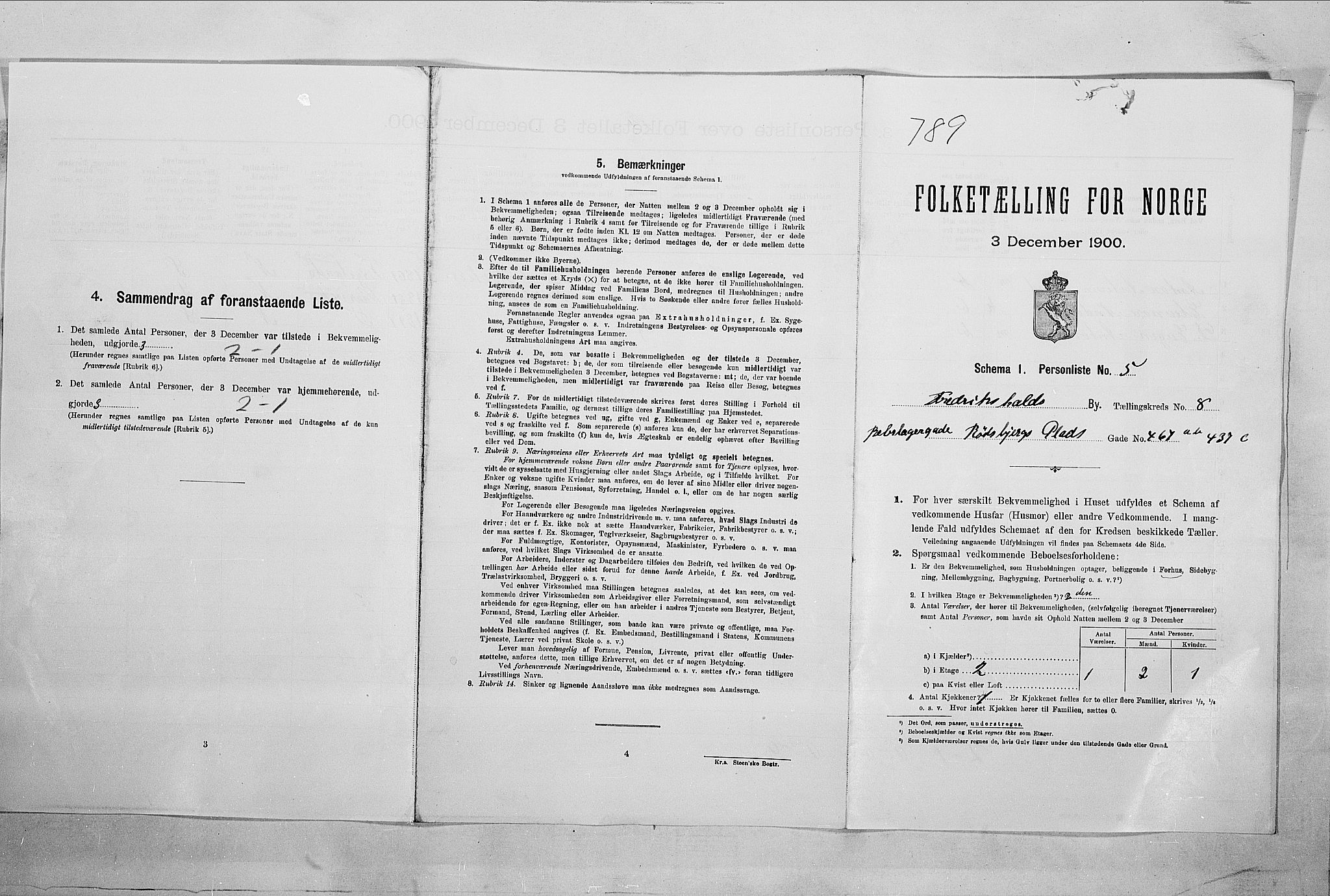 SAO, 1900 census for Fredrikshald, 1900