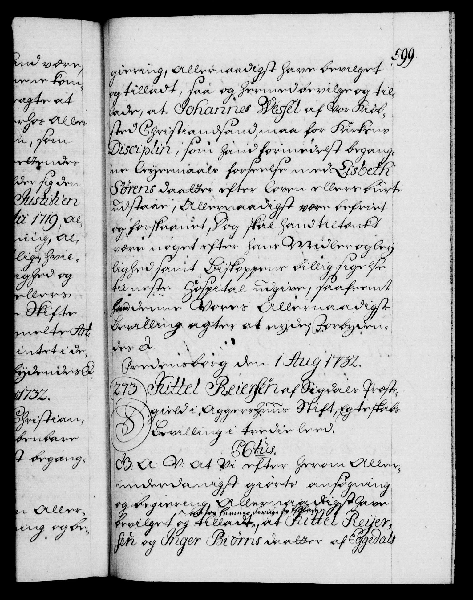 Danske Kanselli 1572-1799, AV/RA-EA-3023/F/Fc/Fca/Fcaa/L0027: Norske registre, 1730-1732, p. 599a