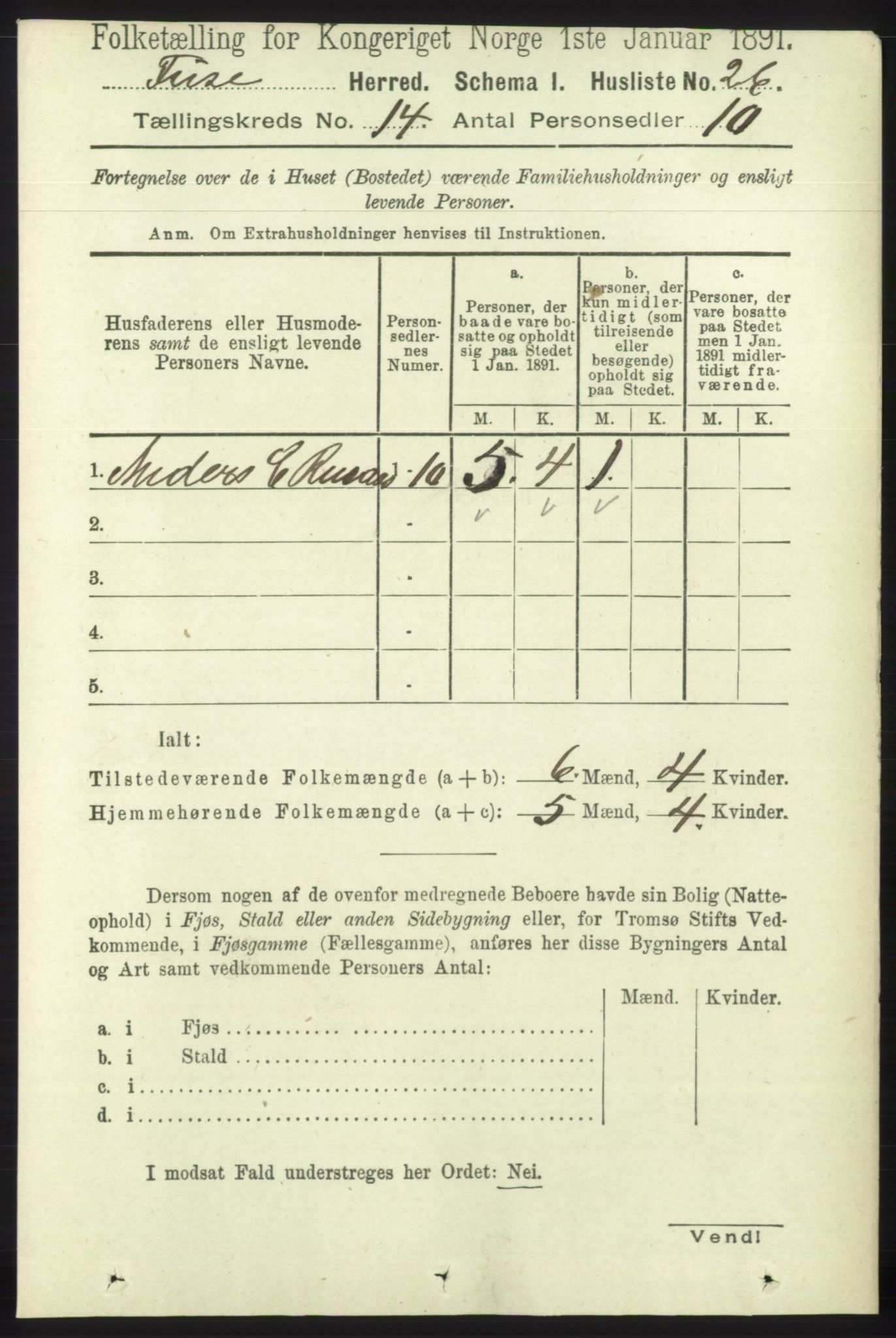 RA, 1891 census for 1241 Fusa, 1891, p. 3167