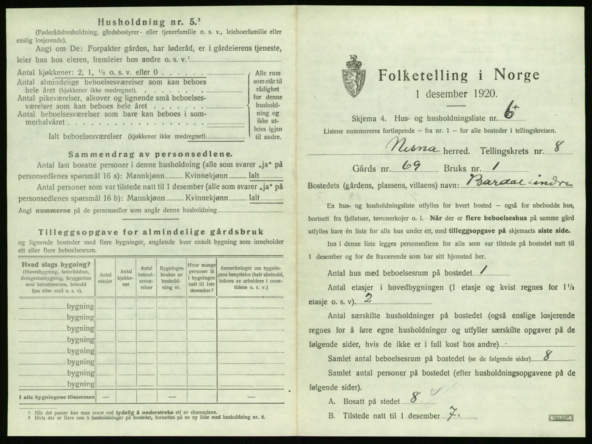 SAT, 1920 census for Nesna, 1920, p. 941