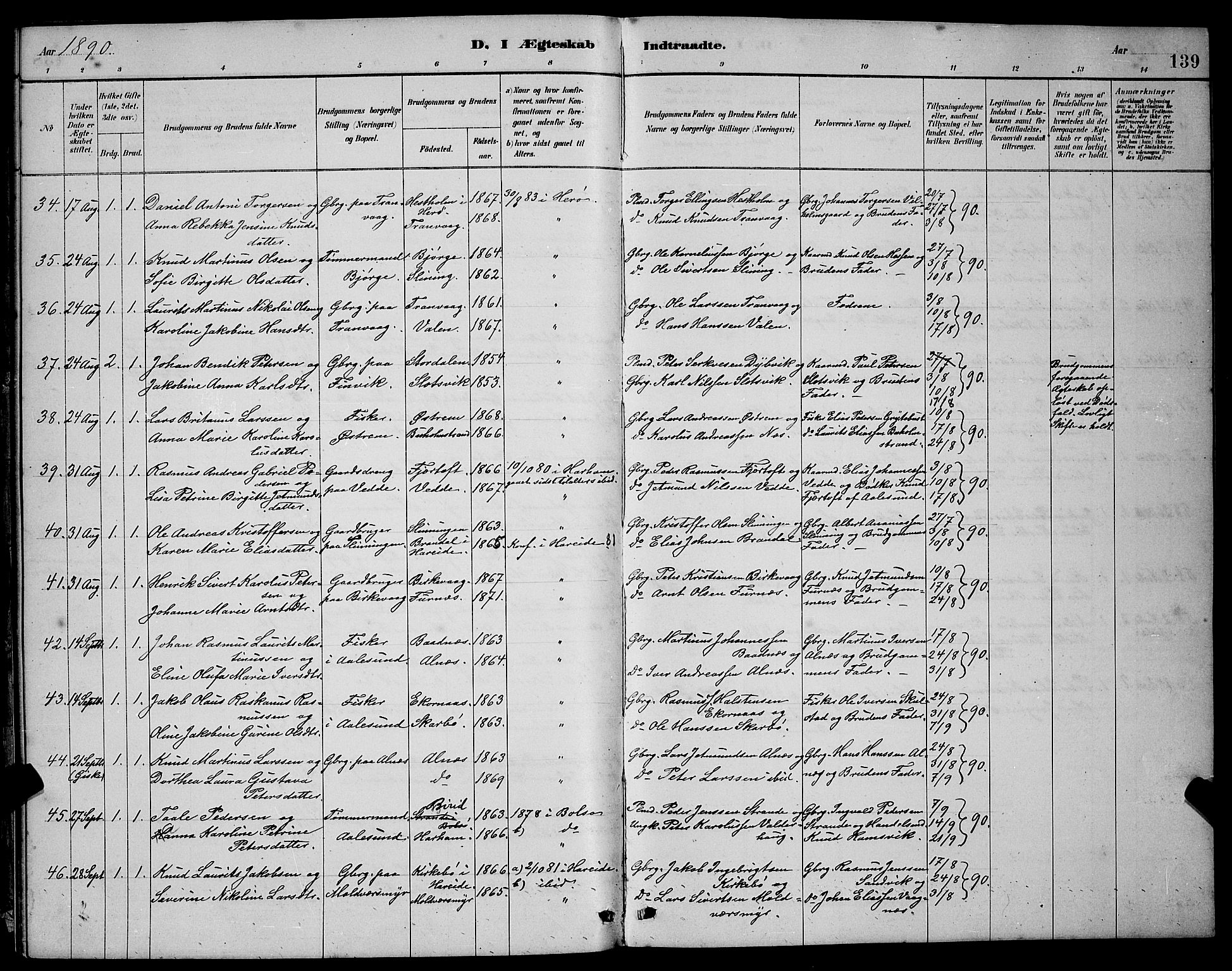Ministerialprotokoller, klokkerbøker og fødselsregistre - Møre og Romsdal, SAT/A-1454/528/L0430: Parish register (copy) no. 528C11, 1884-1899, p. 139