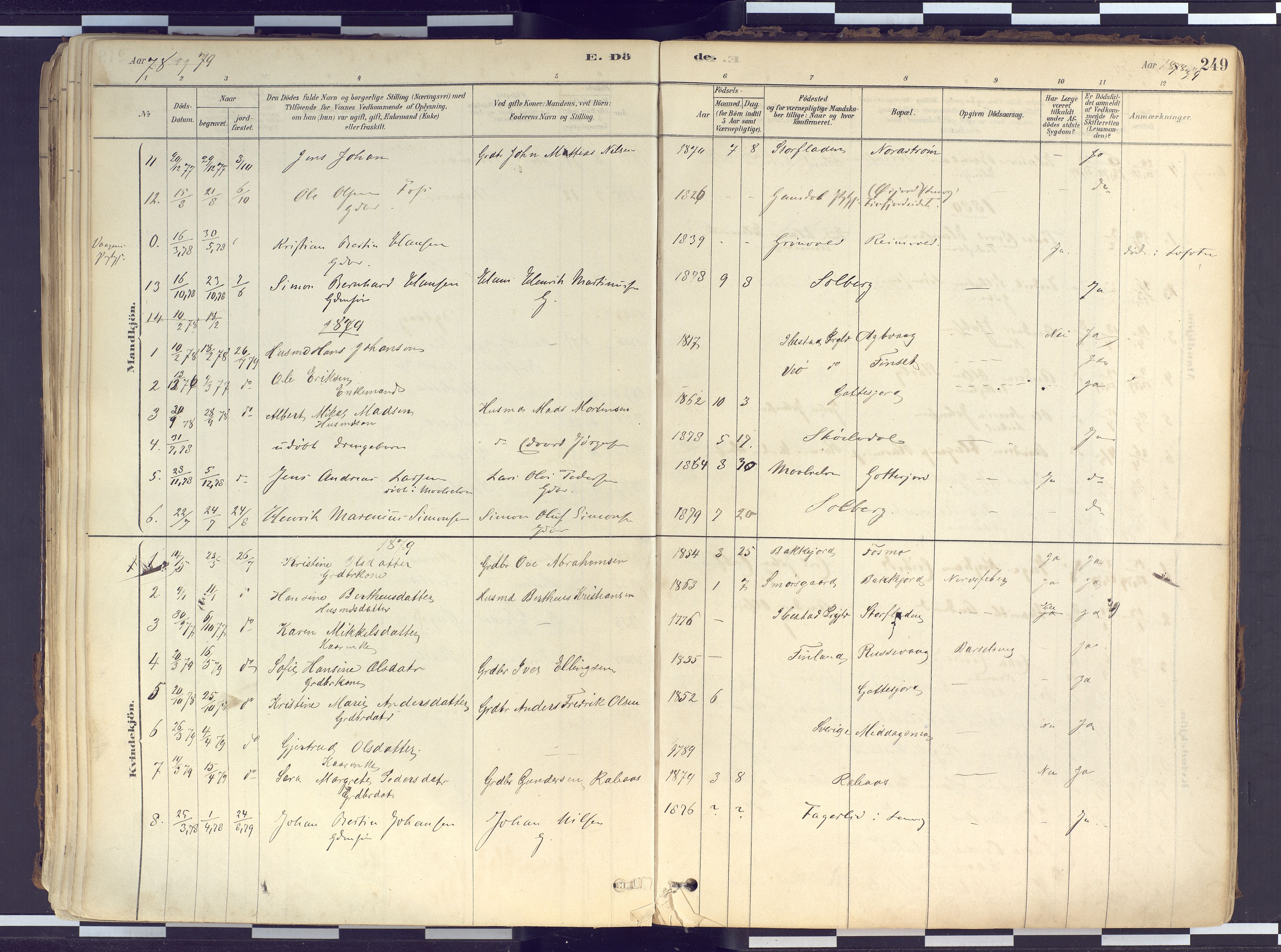 Tranøy sokneprestkontor, AV/SATØ-S-1313/I/Ia/Iaa/L0010kirke: Parish register (official) no. 10, 1878-1904, p. 249