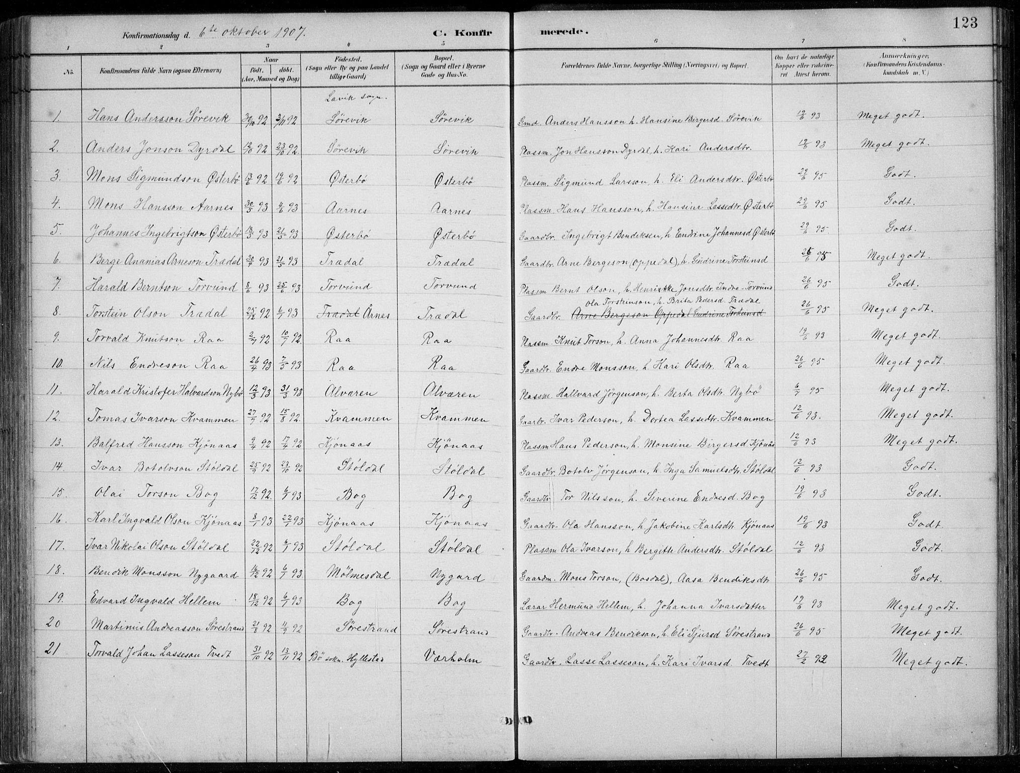 Lavik sokneprestembete, AV/SAB-A-80901: Parish register (copy) no. A 2, 1882-1910, p. 123