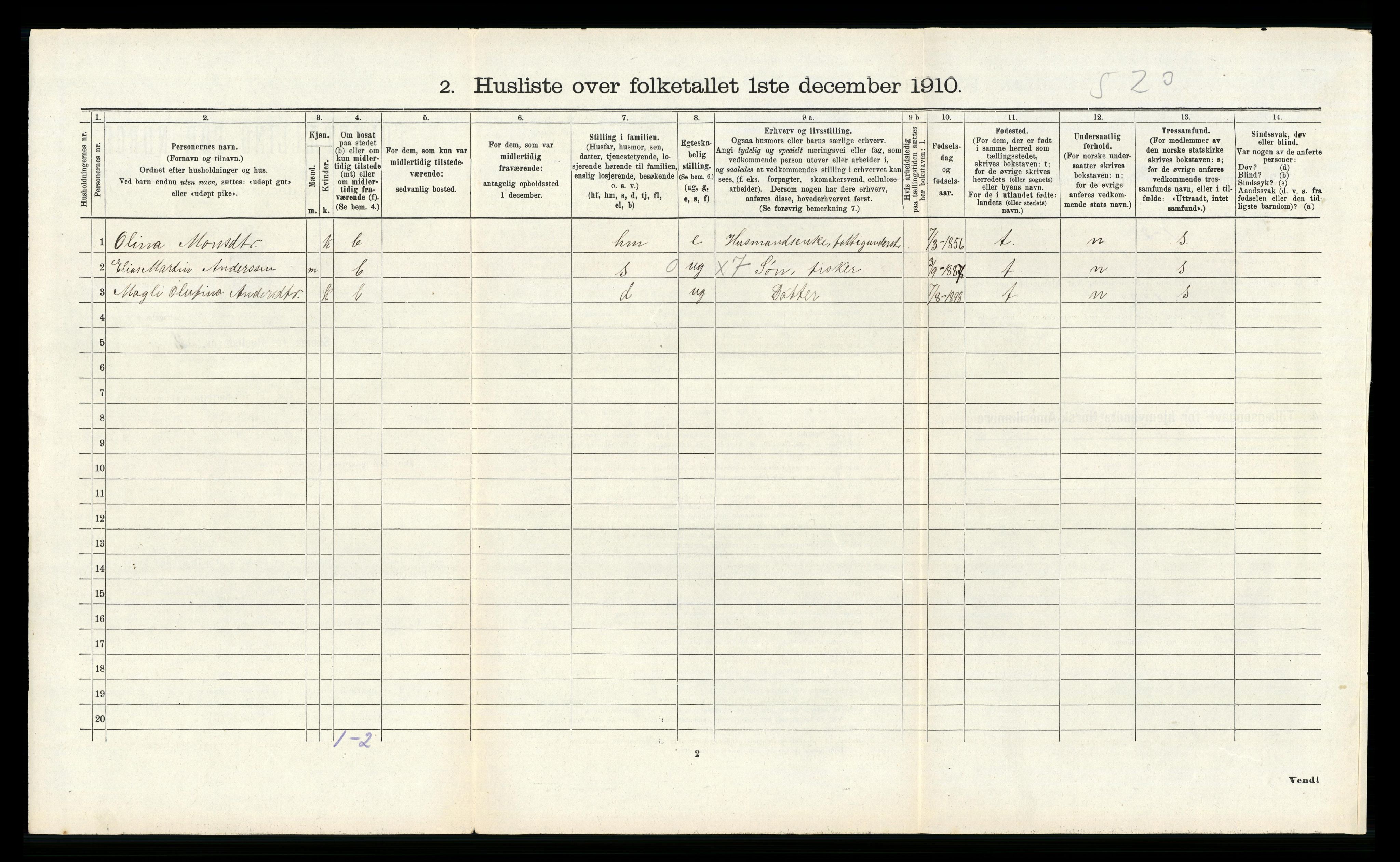 RA, 1910 census for Herdla, 1910, p. 399