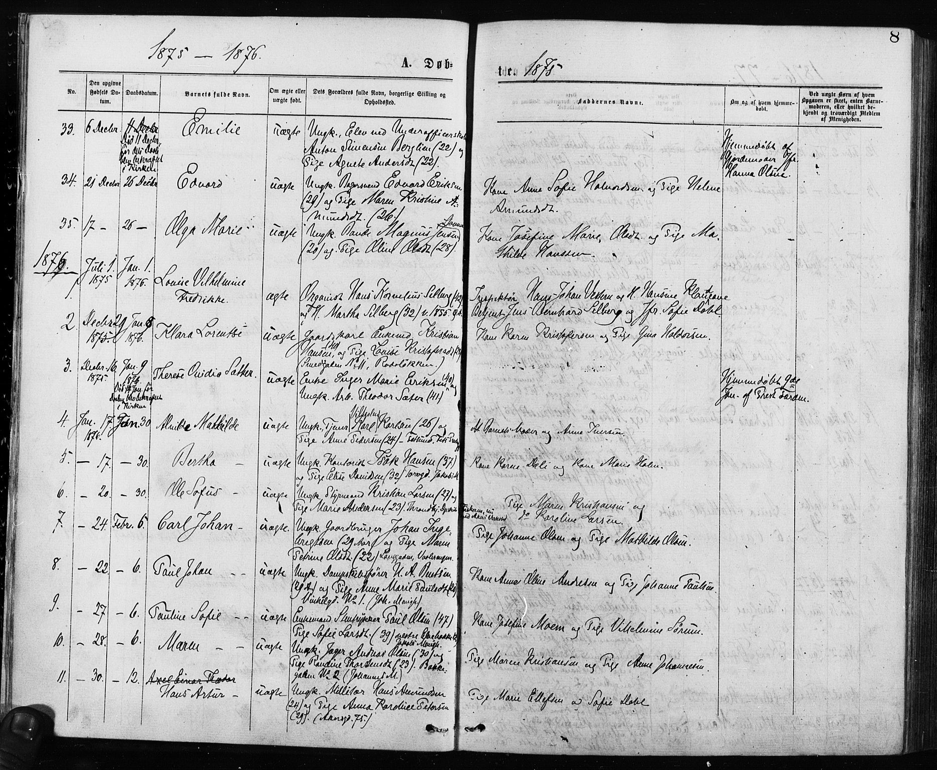 Krohgstøtten sykehusprest Kirkebøker, AV/SAO-A-10854/F/Fa/L0002: Parish register (official) no. 2, 1873-1932, p. 8