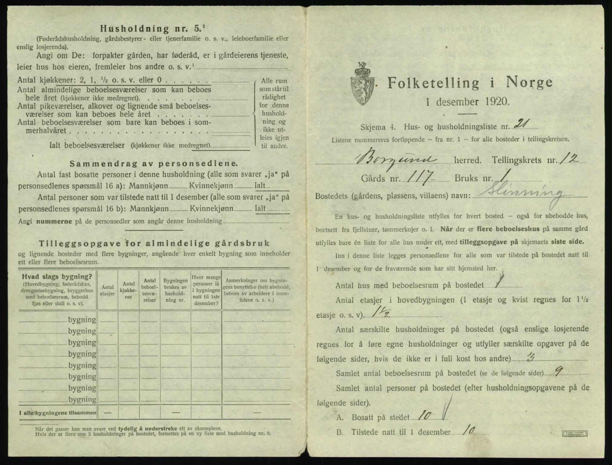 SAT, 1920 census for Borgund, 1920, p. 1242