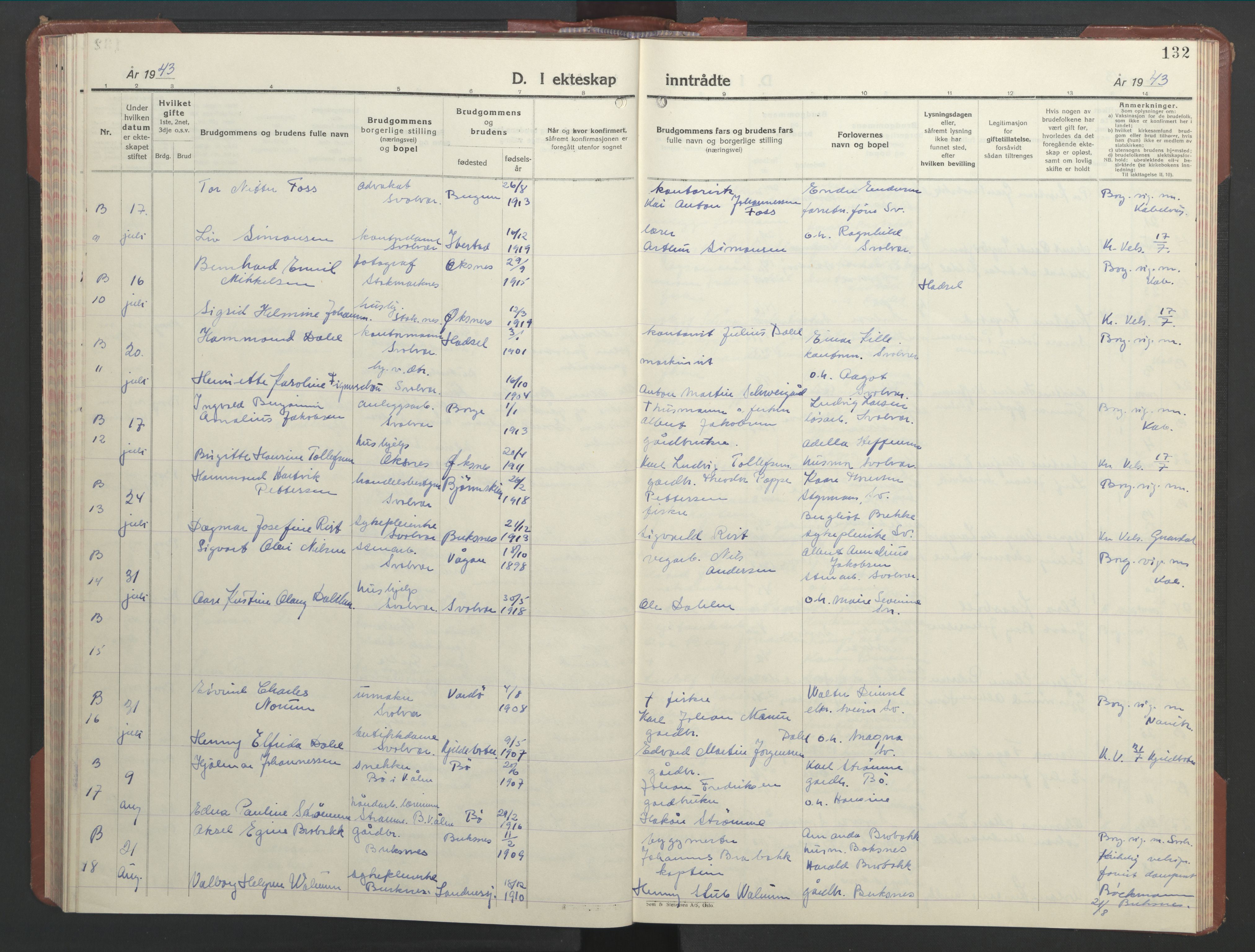 Ministerialprotokoller, klokkerbøker og fødselsregistre - Nordland, AV/SAT-A-1459/877/L1118: Parish register (copy) no. 877C02, 1939-1950, p. 132