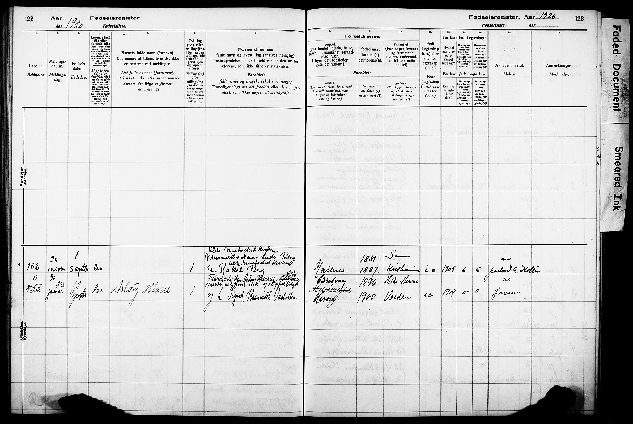 Ministerialprotokoller, klokkerbøker og fødselsregistre - Møre og Romsdal, SAT/A-1454/528/L0442: Birth register no. 528.II.4.1, 1916-1924, p. 122
