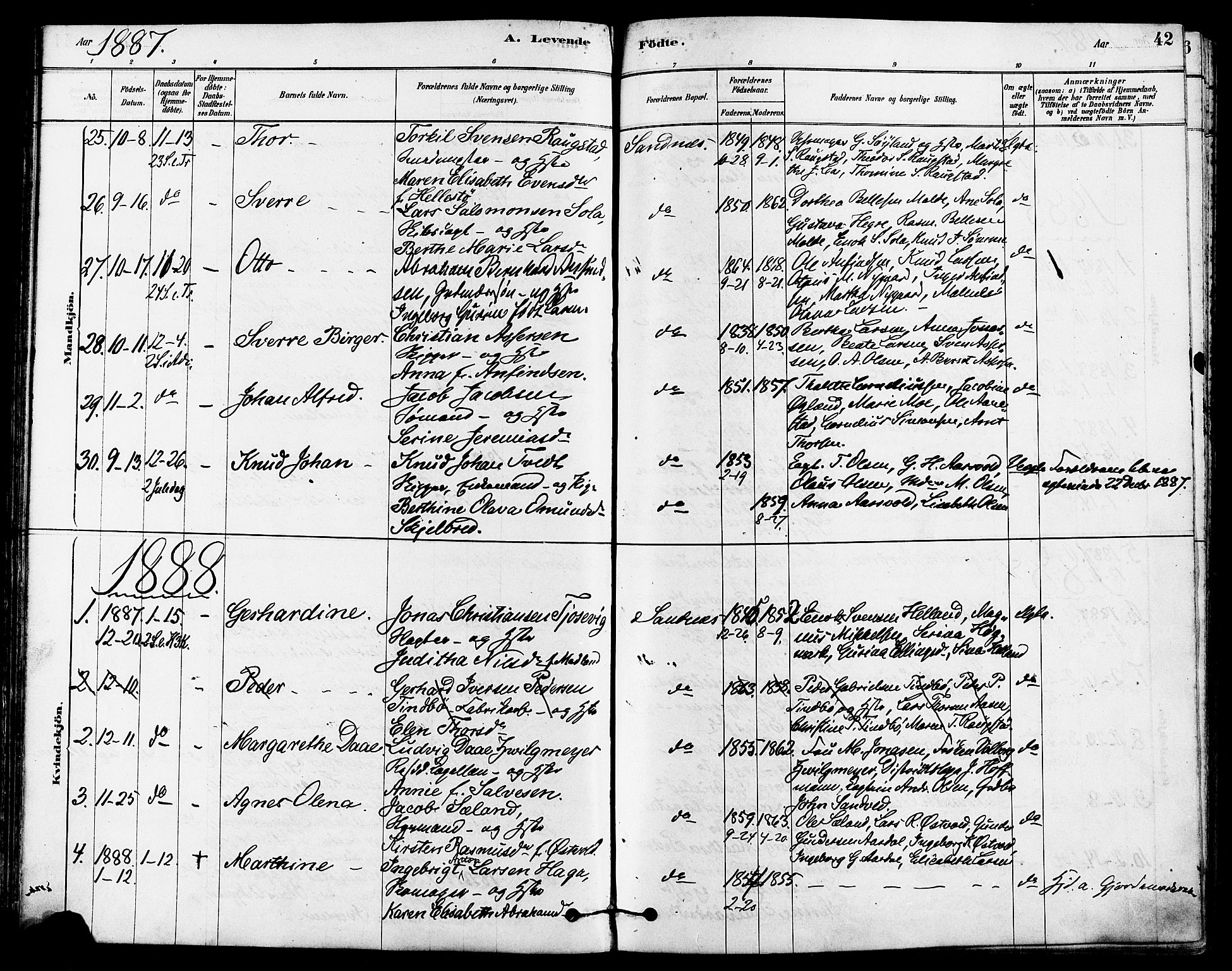 Høyland sokneprestkontor, SAST/A-101799/001/30BA/L0012: Parish register (official) no. A 11, 1878-1889, p. 42