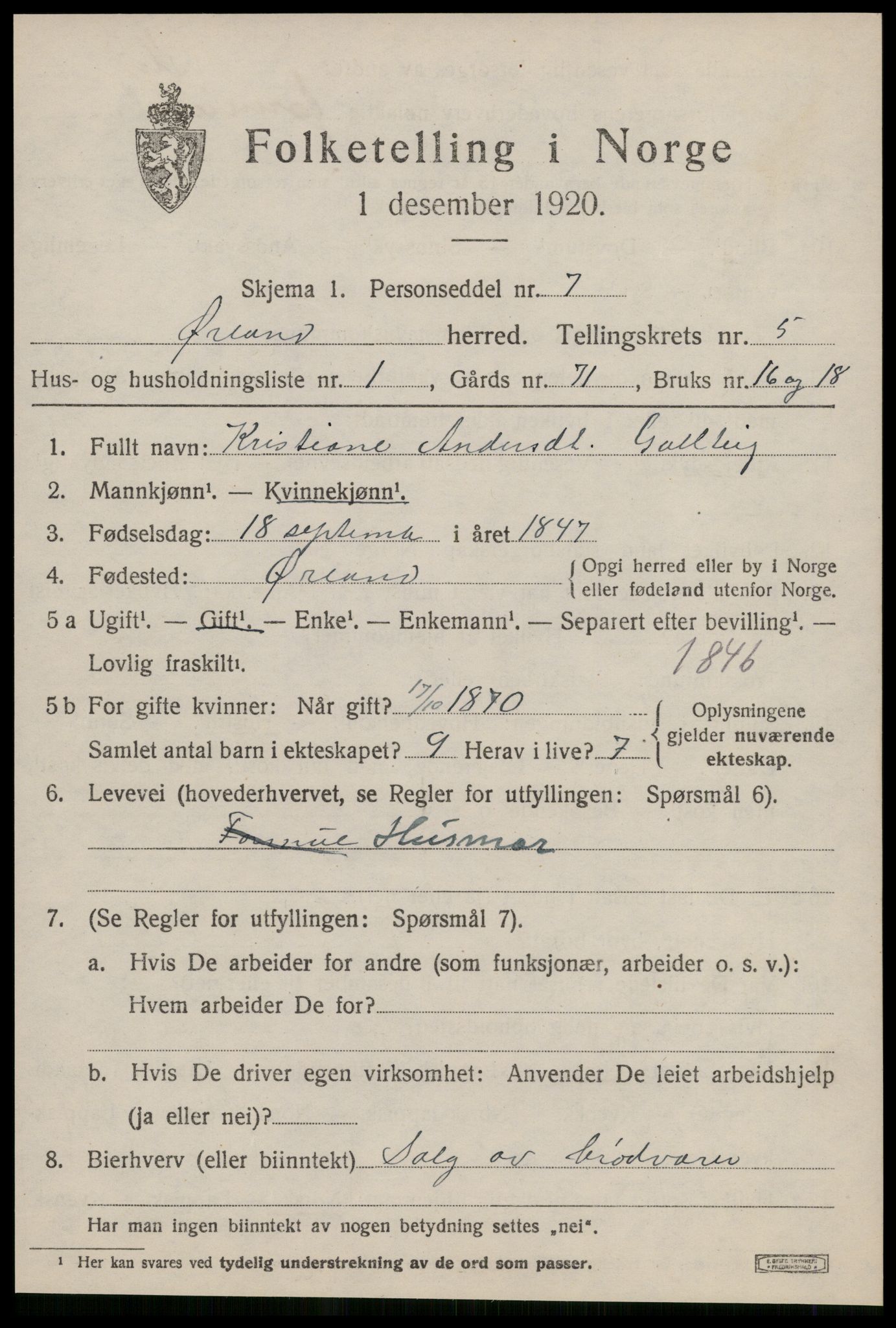 SAT, 1920 census for Ørland, 1920, p. 4495