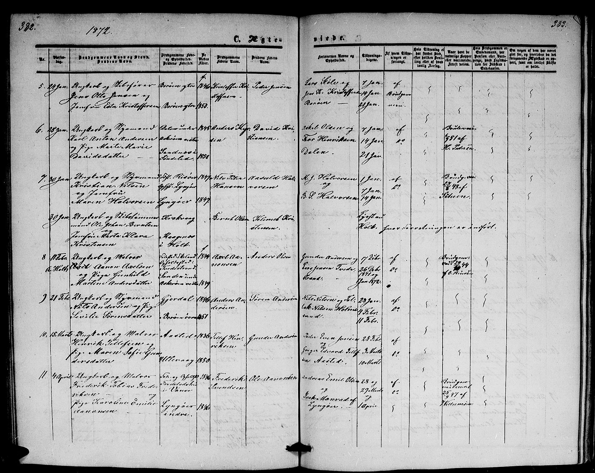 Dypvåg sokneprestkontor, AV/SAK-1111-0007/F/Fb/Fba/L0011: Parish register (copy) no. B 11, 1857-1872, p. 382-383