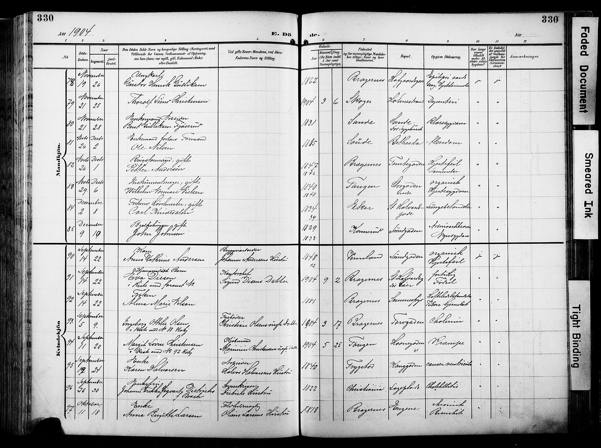 Bragernes kirkebøker, AV/SAKO-A-6/F/Fb/L0009: Parish register (official) no. II 9, 1902-1911, p. 330