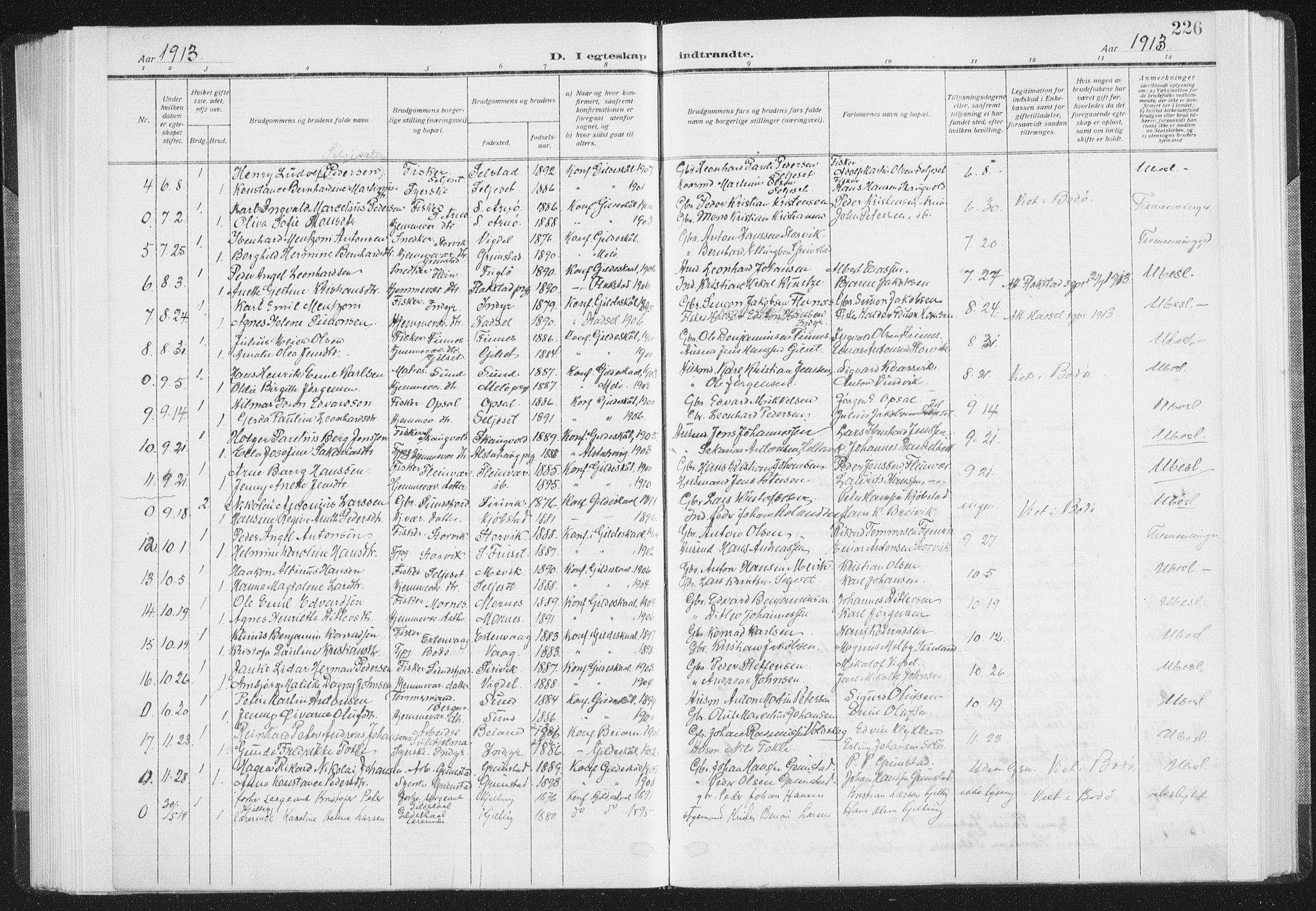 Ministerialprotokoller, klokkerbøker og fødselsregistre - Nordland, SAT/A-1459/805/L0104: Parish register (official) no. 805A09, 1909-1926, p. 226