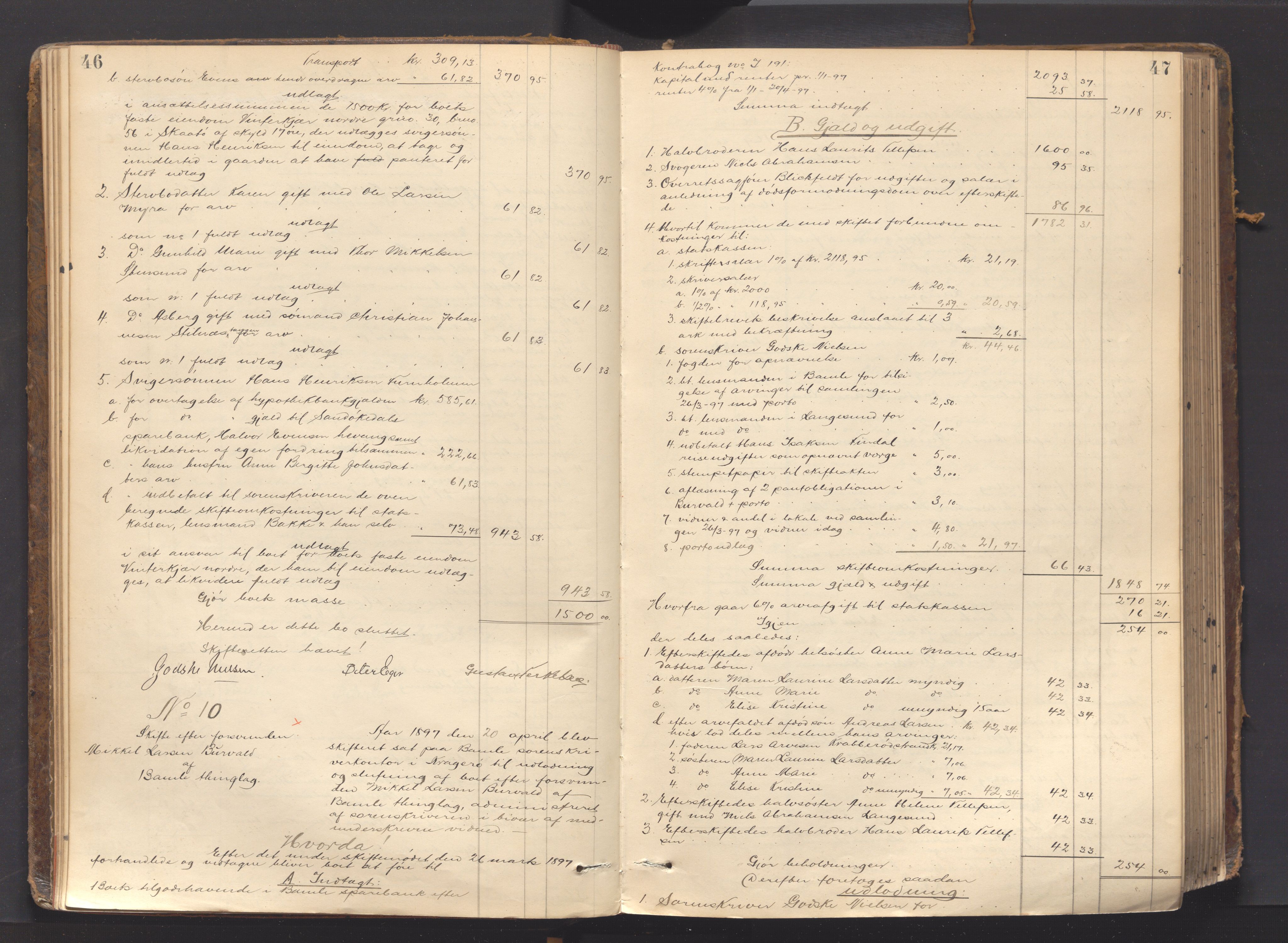 Kragerø sorenskriveri, AV/SAKO-A-65/H/Hf/Hfb/L0001: Skifteutlodningsprotokoll, 1896-1911, p. 46-47