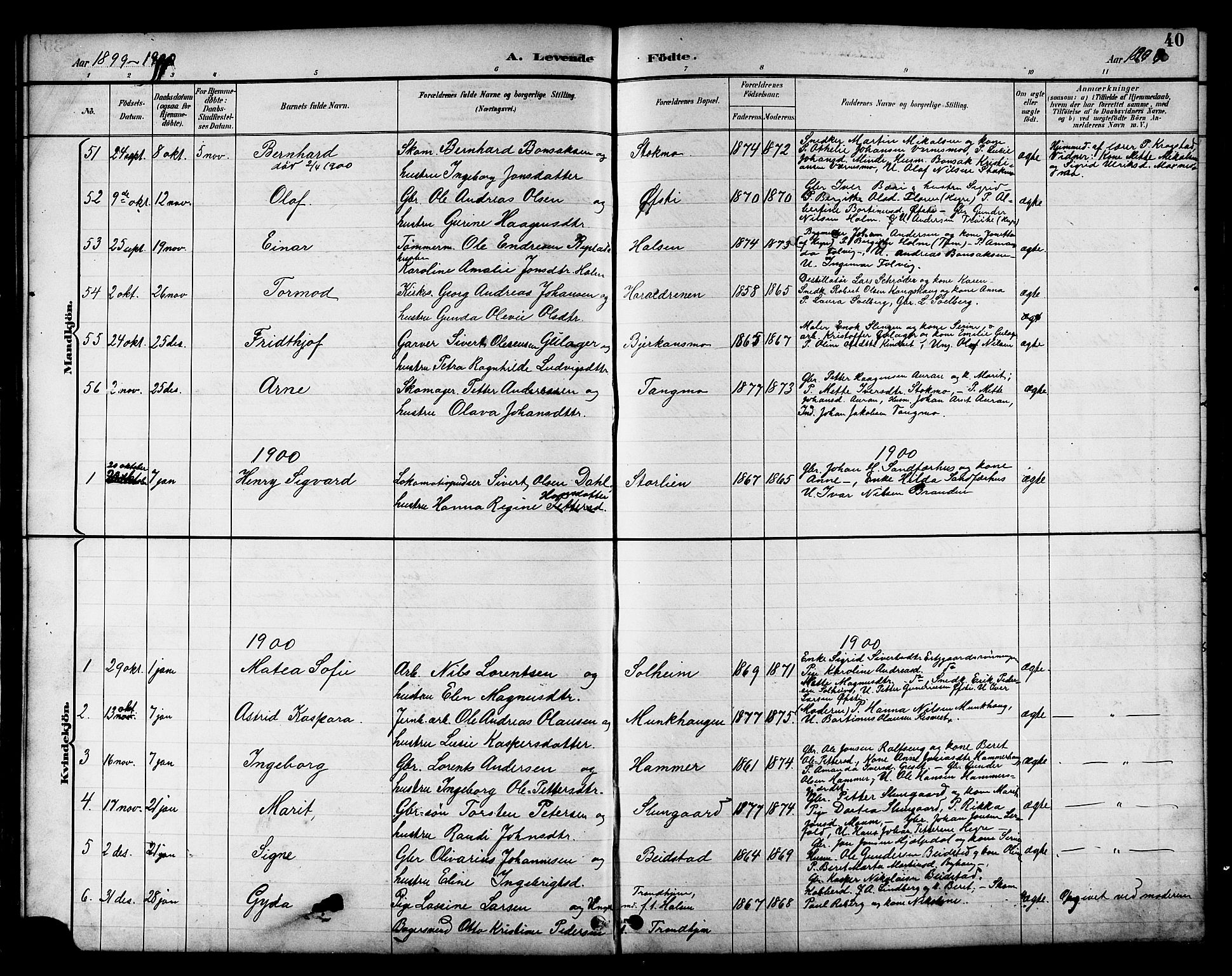Ministerialprotokoller, klokkerbøker og fødselsregistre - Nord-Trøndelag, SAT/A-1458/709/L0087: Parish register (copy) no. 709C01, 1892-1913, p. 40