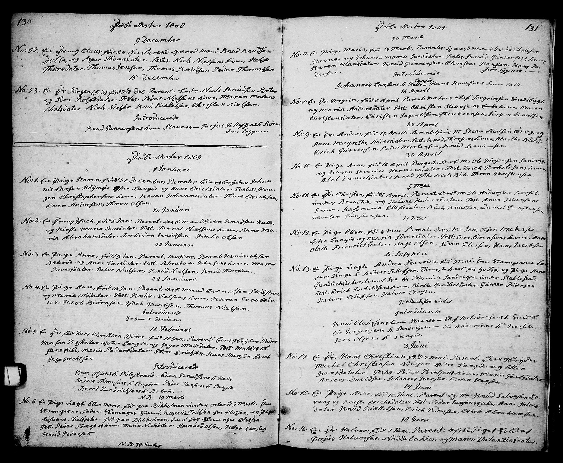 Kragerø kirkebøker, SAKO/A-278/G/Ga/L0001: Parish register (copy) no. 1 /2, 1806-1811, p. 130-131