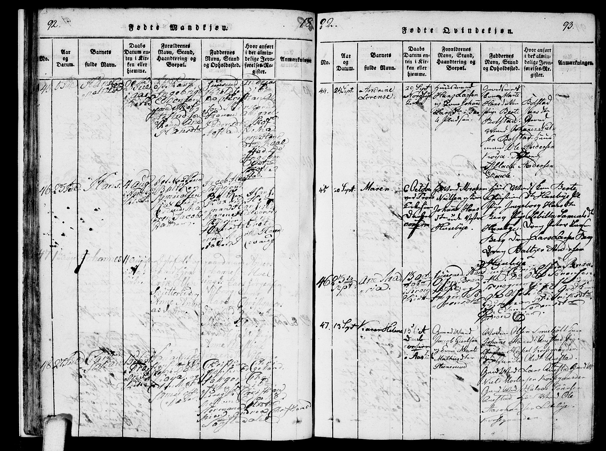 Ås prestekontor Kirkebøker, SAO/A-10894/F/Fa/L0004: Parish register (official) no. I 4, 1818-1826, p. 92-93