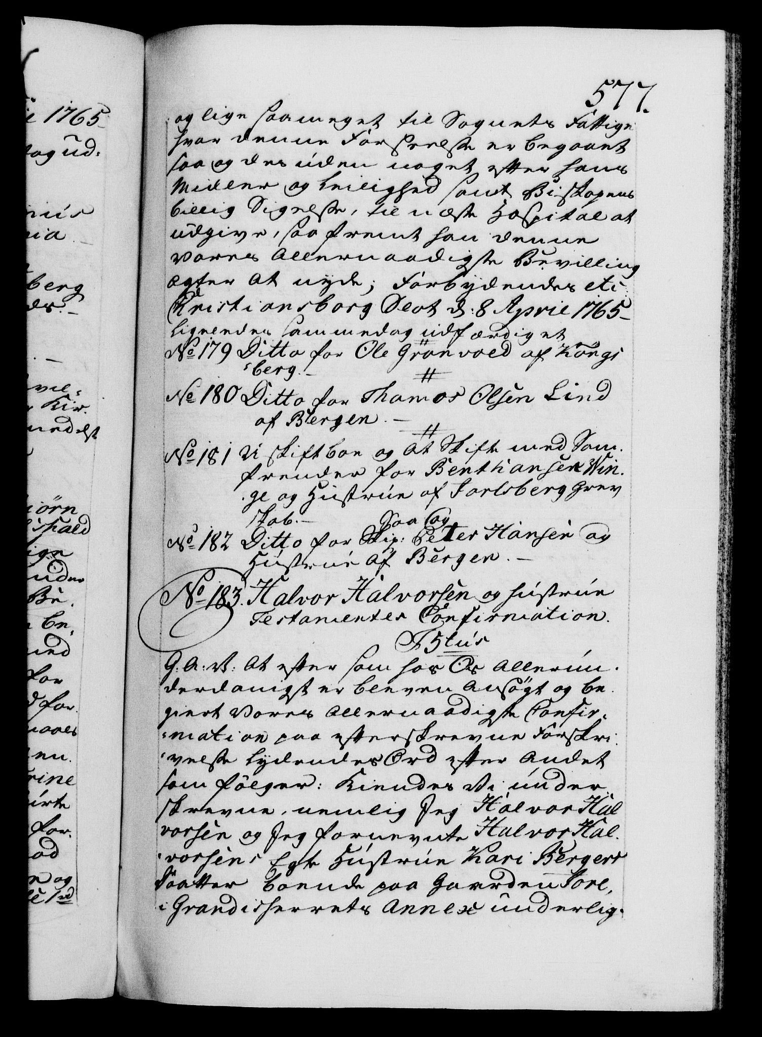 Danske Kanselli 1572-1799, AV/RA-EA-3023/F/Fc/Fca/Fcaa/L0042: Norske registre, 1763-1766, p. 577a