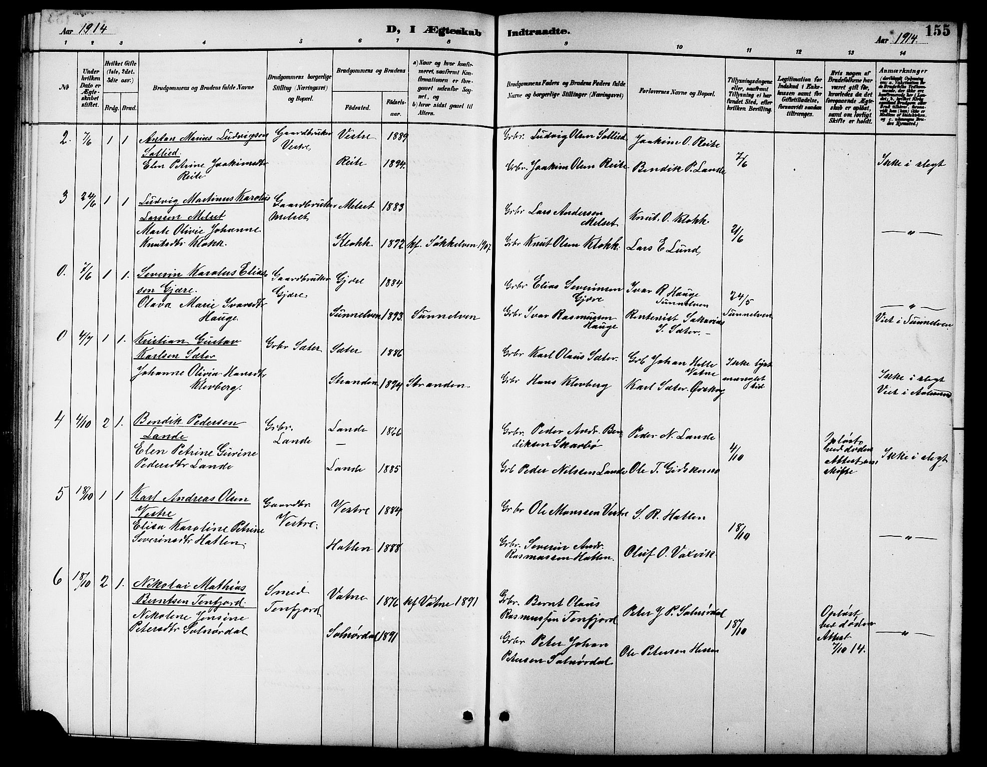 Ministerialprotokoller, klokkerbøker og fødselsregistre - Møre og Romsdal, AV/SAT-A-1454/522/L0327: Parish register (copy) no. 522C06, 1890-1915, p. 155