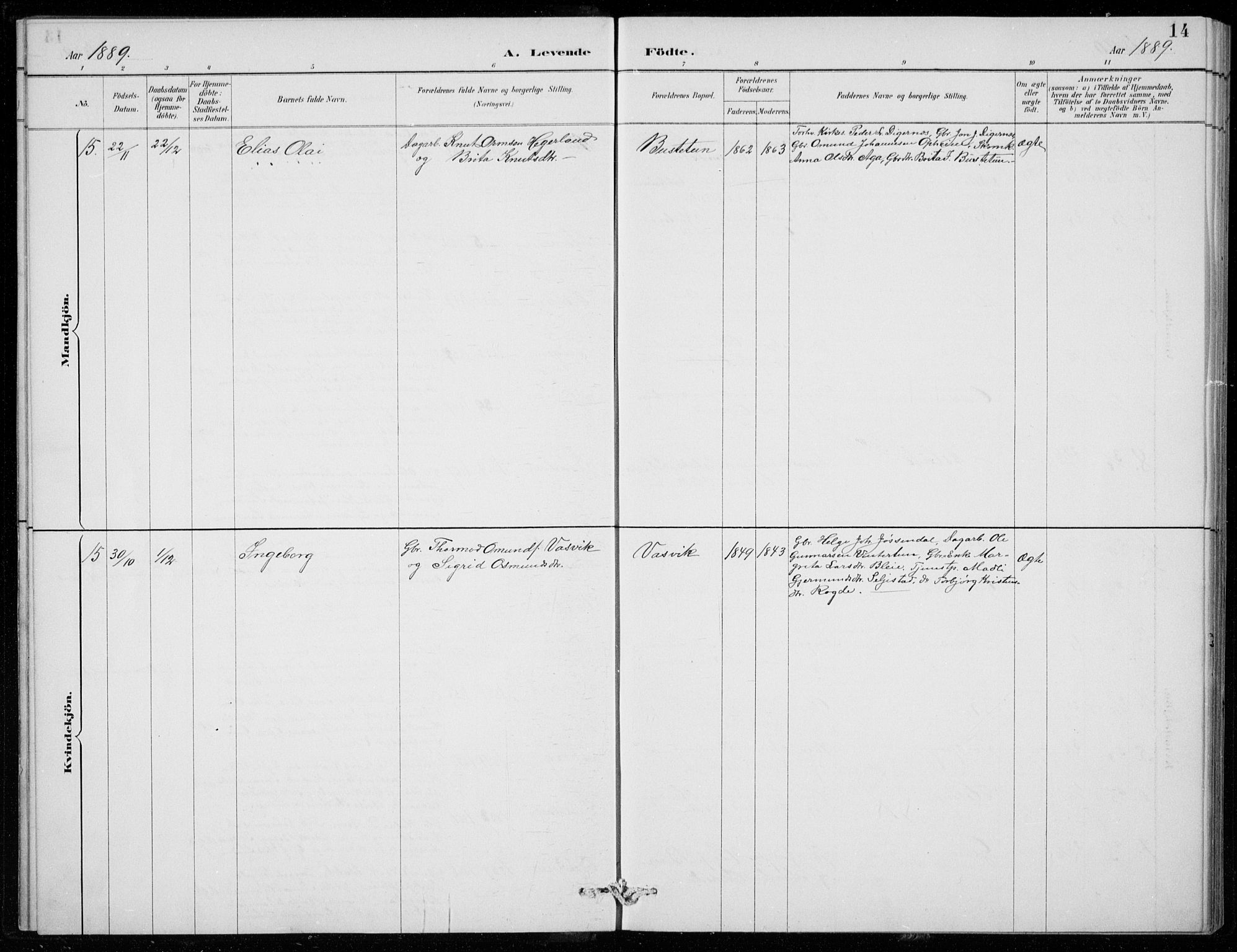 Odda Sokneprestembete, AV/SAB-A-77201/H/Hab: Parish register (copy) no. B  1, 1887-1909, p. 14