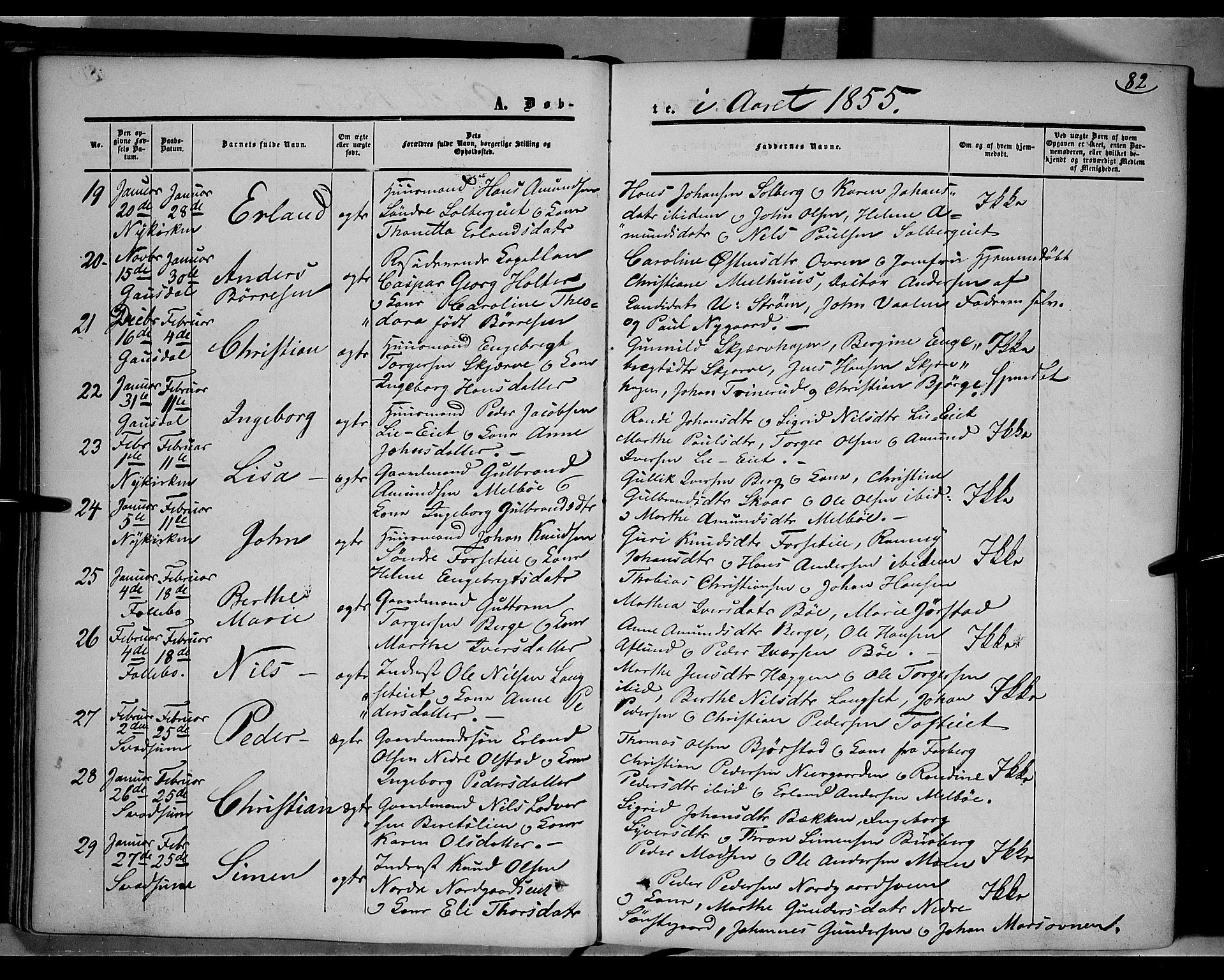 Gausdal prestekontor, SAH/PREST-090/H/Ha/Haa/L0008: Parish register (official) no. 8, 1850-1861, p. 82
