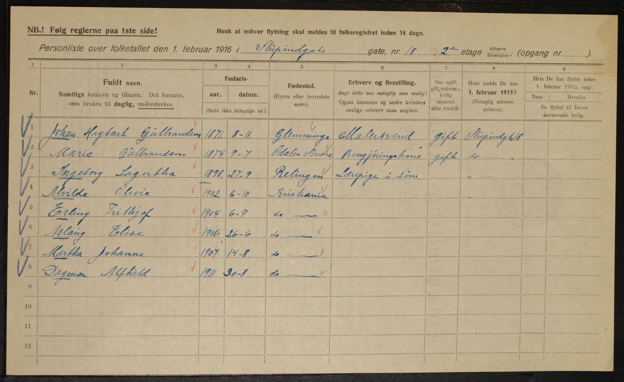 OBA, Municipal Census 1916 for Kristiania, 1916, p. 107378