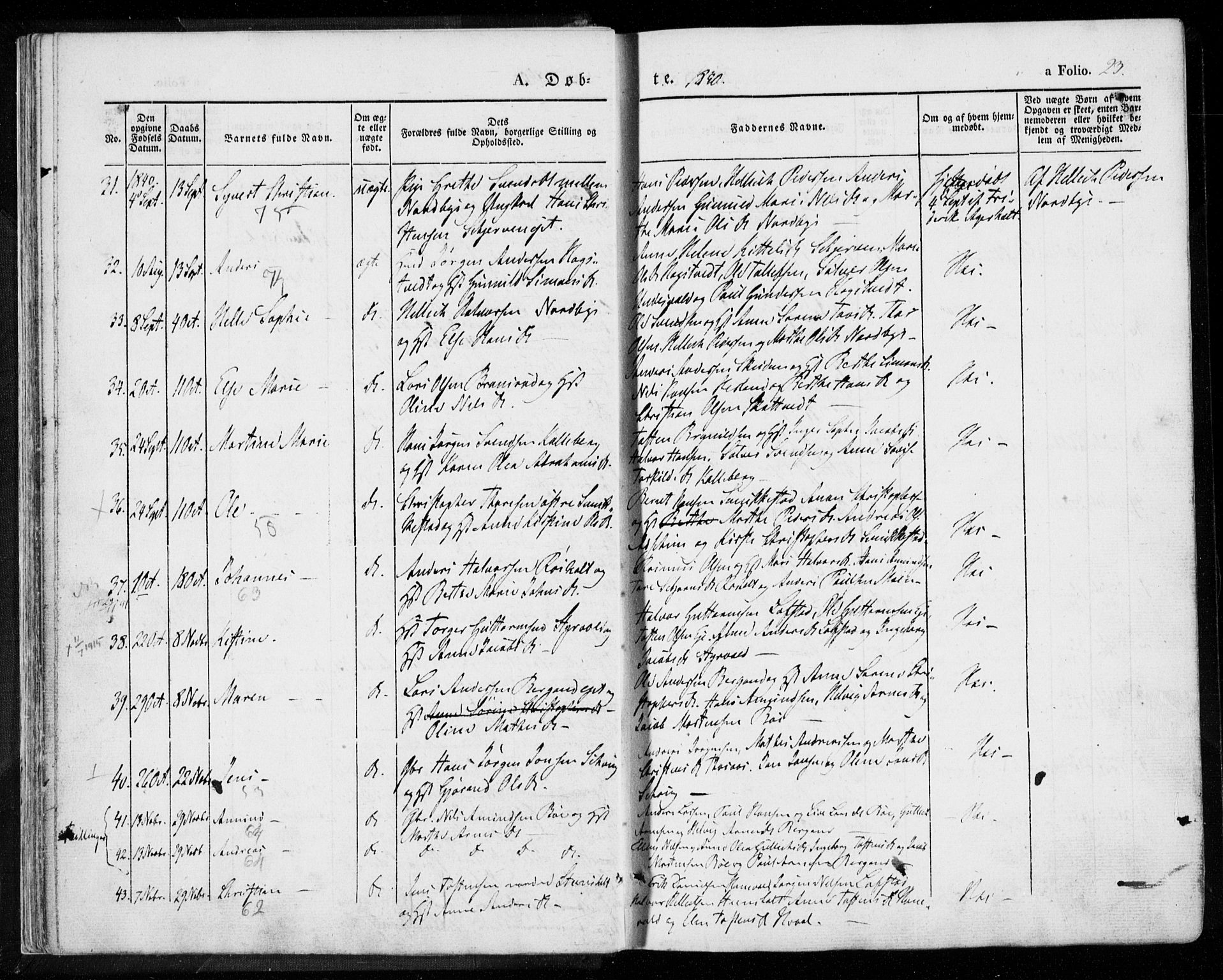 Lardal kirkebøker, AV/SAKO-A-350/F/Fa/L0006: Parish register (official) no. I 6, 1835-1860, p. 23