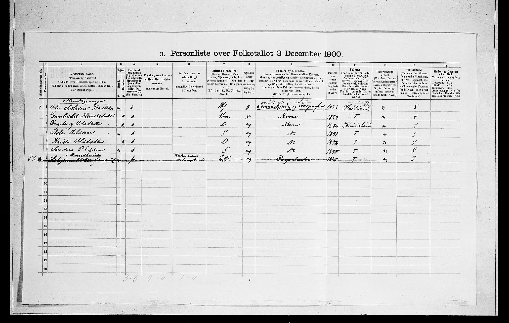 RA, 1900 census for Norderhov, 1900, p. 2874