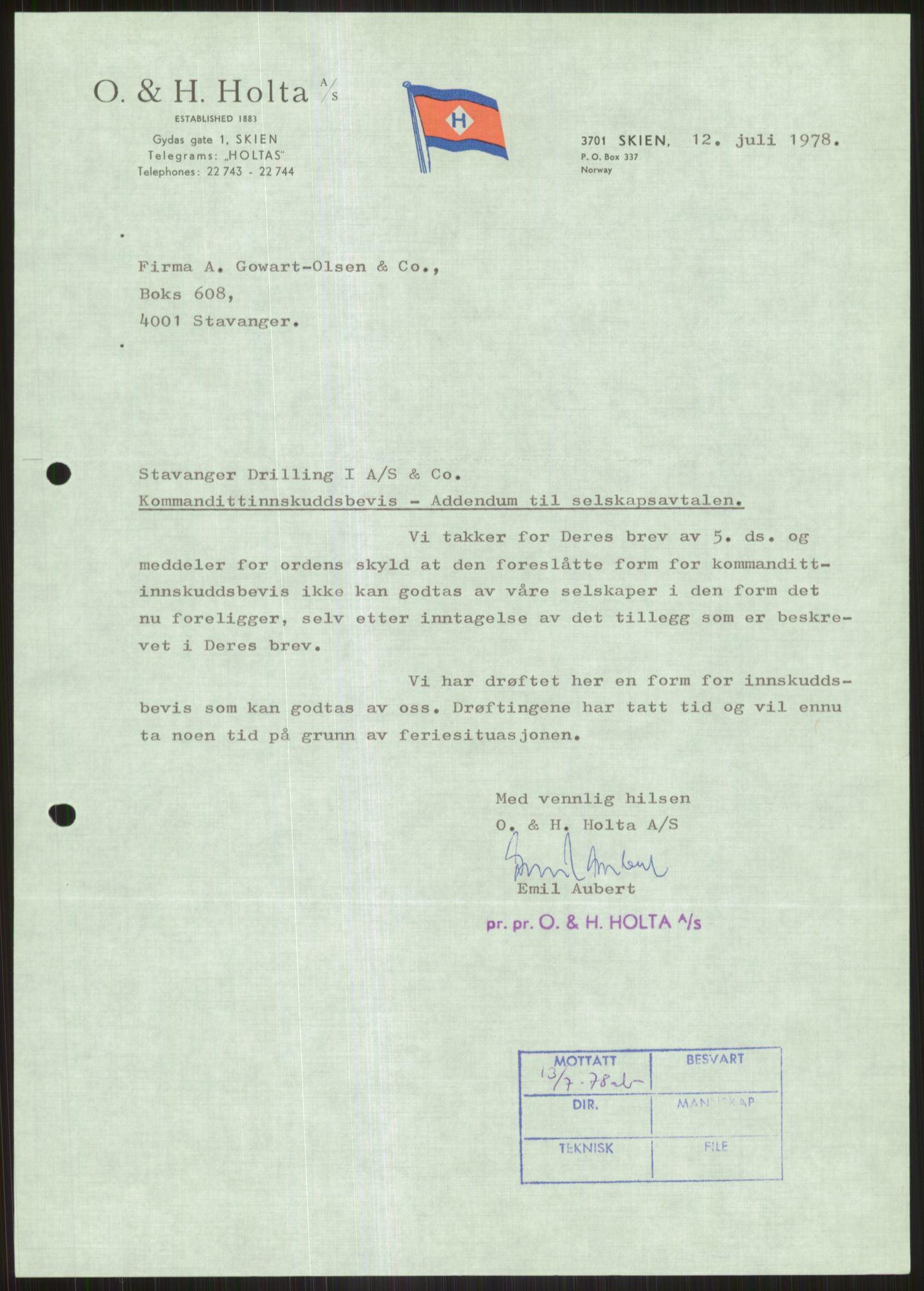 Pa 1503 - Stavanger Drilling AS, SAST/A-101906/D/L0005: Korrespondanse og saksdokumenter, 1974-1985, p. 587