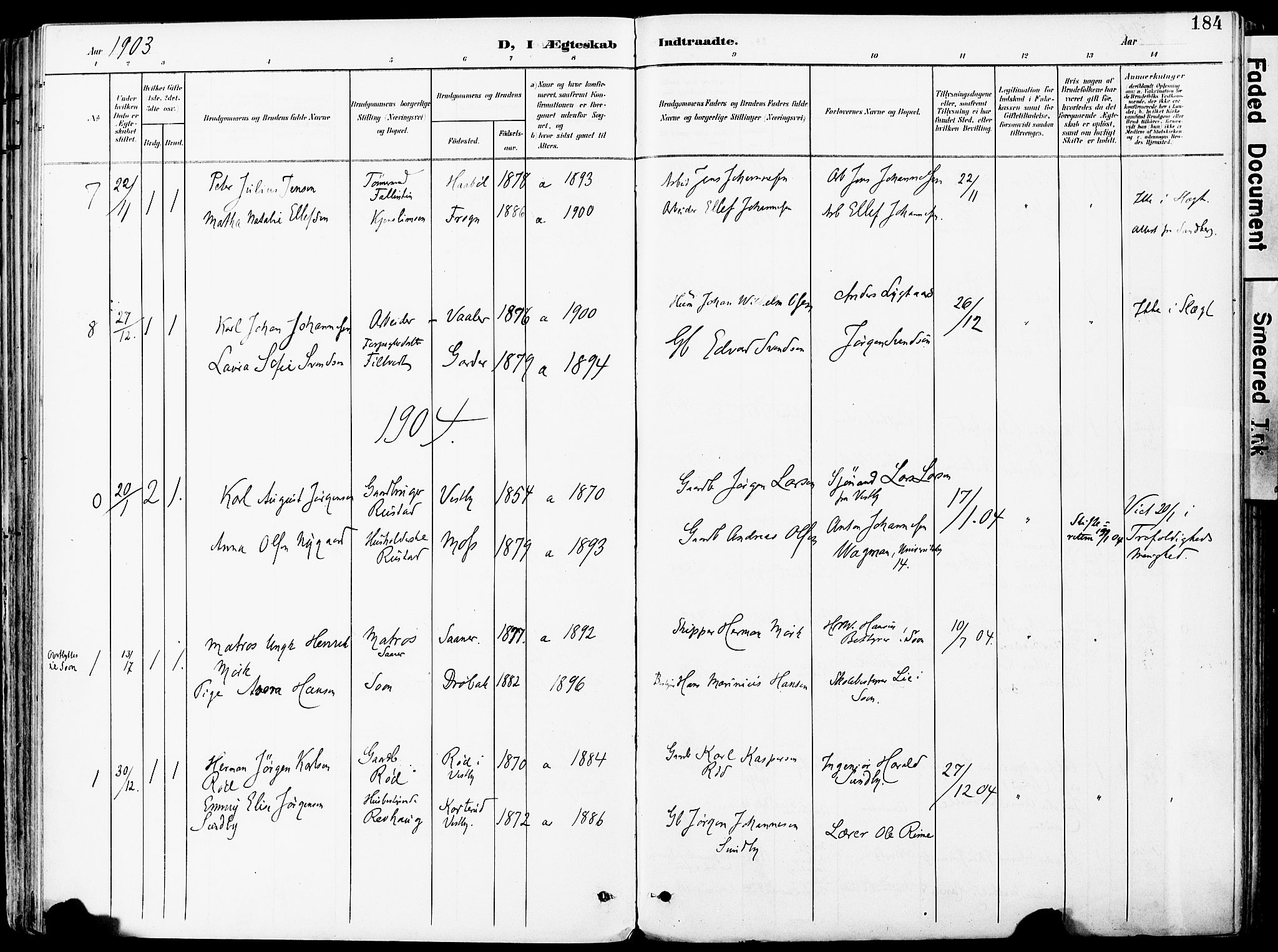 Vestby prestekontor Kirkebøker, SAO/A-10893/F/Fa/L0010: Parish register (official) no. I 10, 1900-1926, p. 184