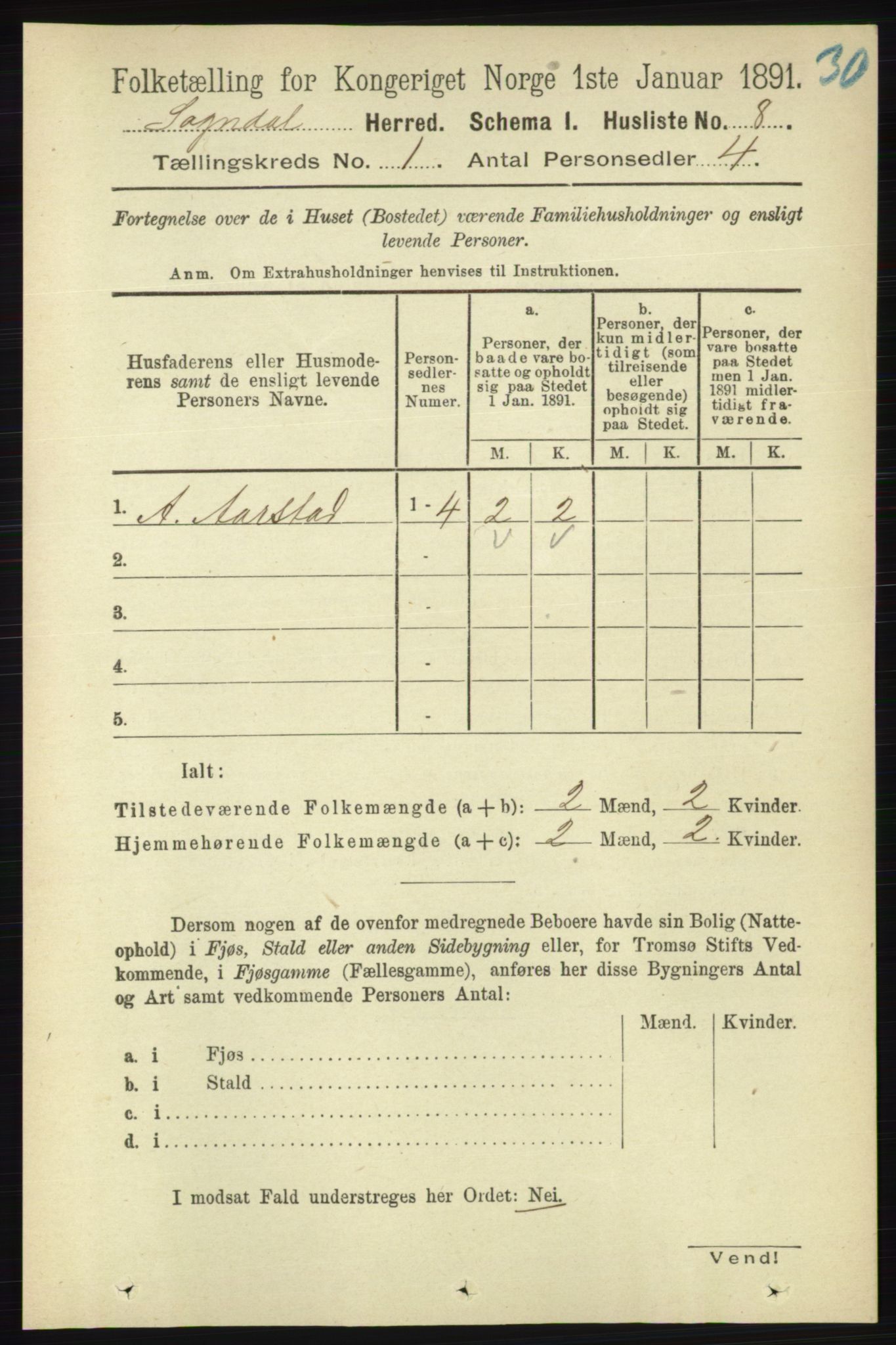 RA, 1891 census for 1111 Sokndal, 1891, p. 31