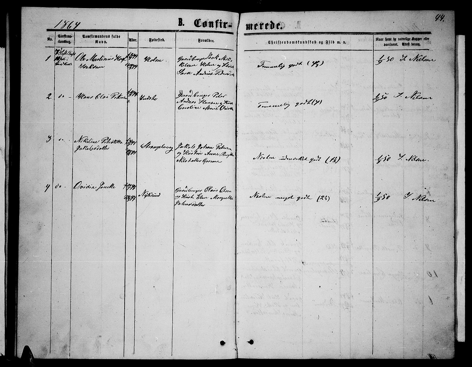 Ministerialprotokoller, klokkerbøker og fødselsregistre - Nordland, SAT/A-1459/894/L1358: Parish register (copy) no. 894C01, 1864-1877, p. 44