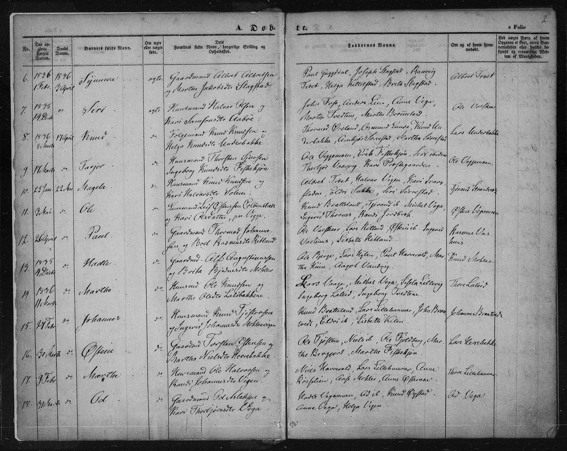 Suldal sokneprestkontor, SAST/A-101845/01/IV/L0008: Parish register (official) no. A 8, 1836-1853, p. 2