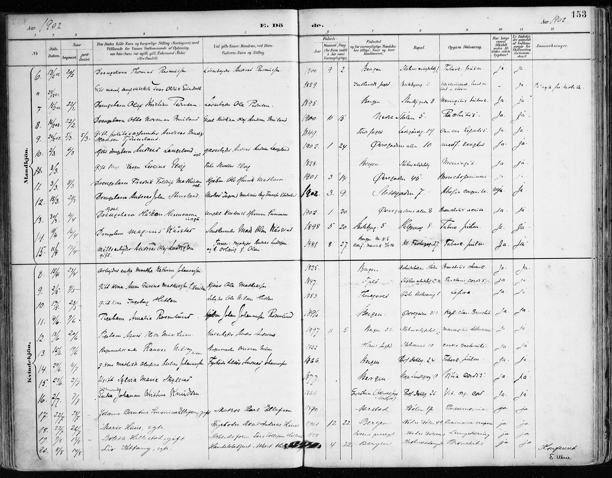 Mariakirken Sokneprestembete, SAB/A-76901/H/Haa/L0008: Parish register (official) no. A 8, 1893-1942, p. 153