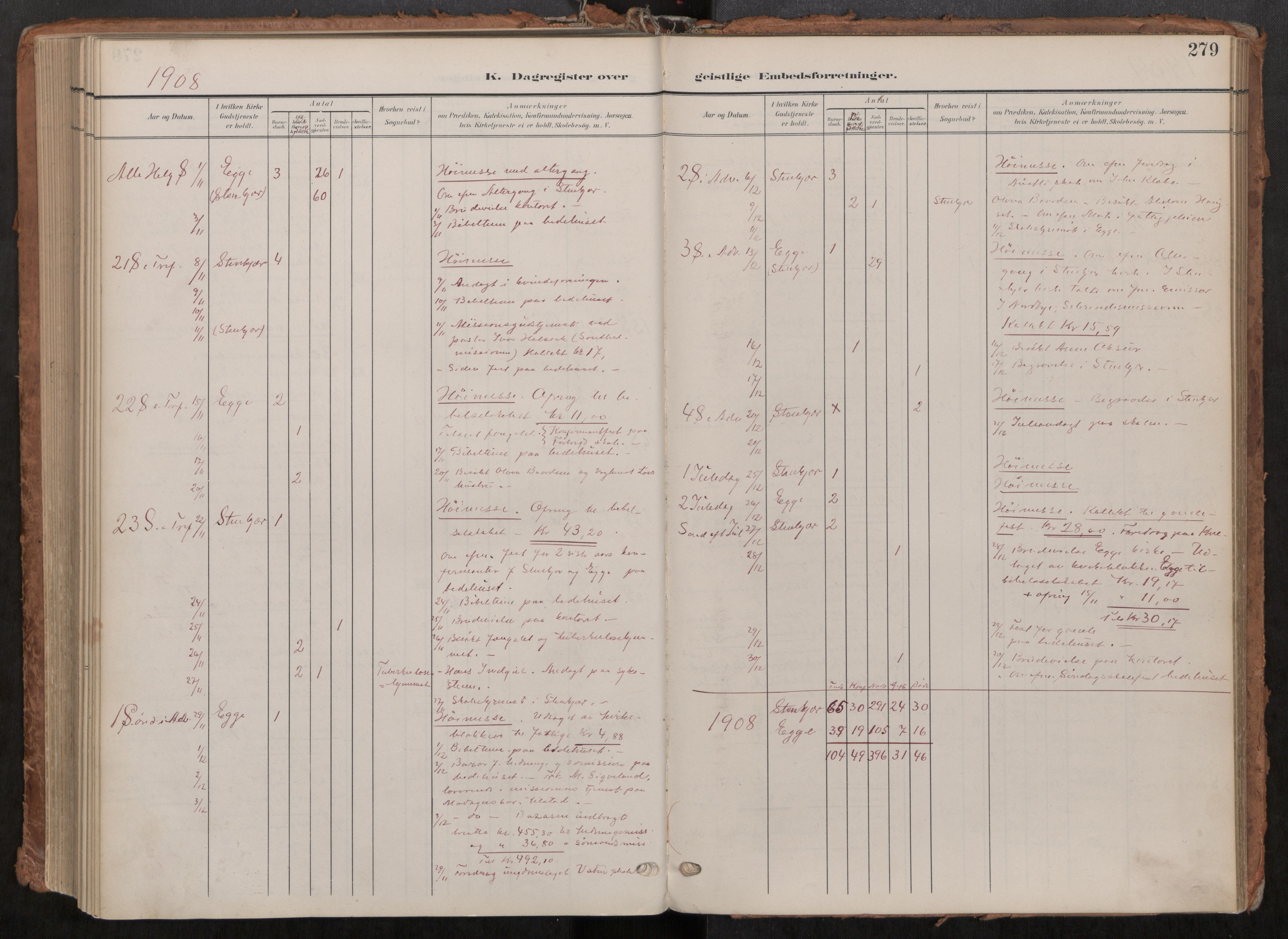 Steinkjer sokneprestkontor, AV/SAT-A-1541/01/H/Ha/Haa/L0001: Parish register (official) no. 1, 1904-1912, p. 279