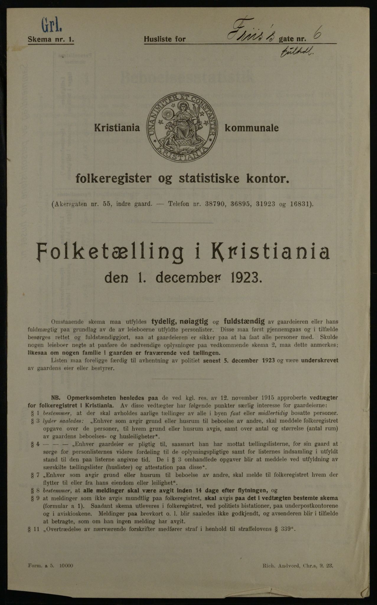 OBA, Municipal Census 1923 for Kristiania, 1923, p. 30239