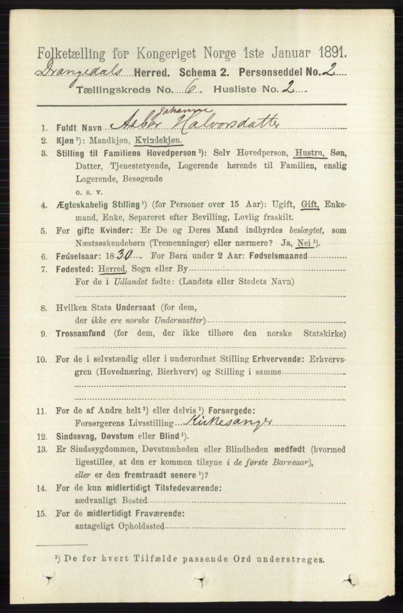 RA, 1891 census for 0817 Drangedal, 1891, p. 1992