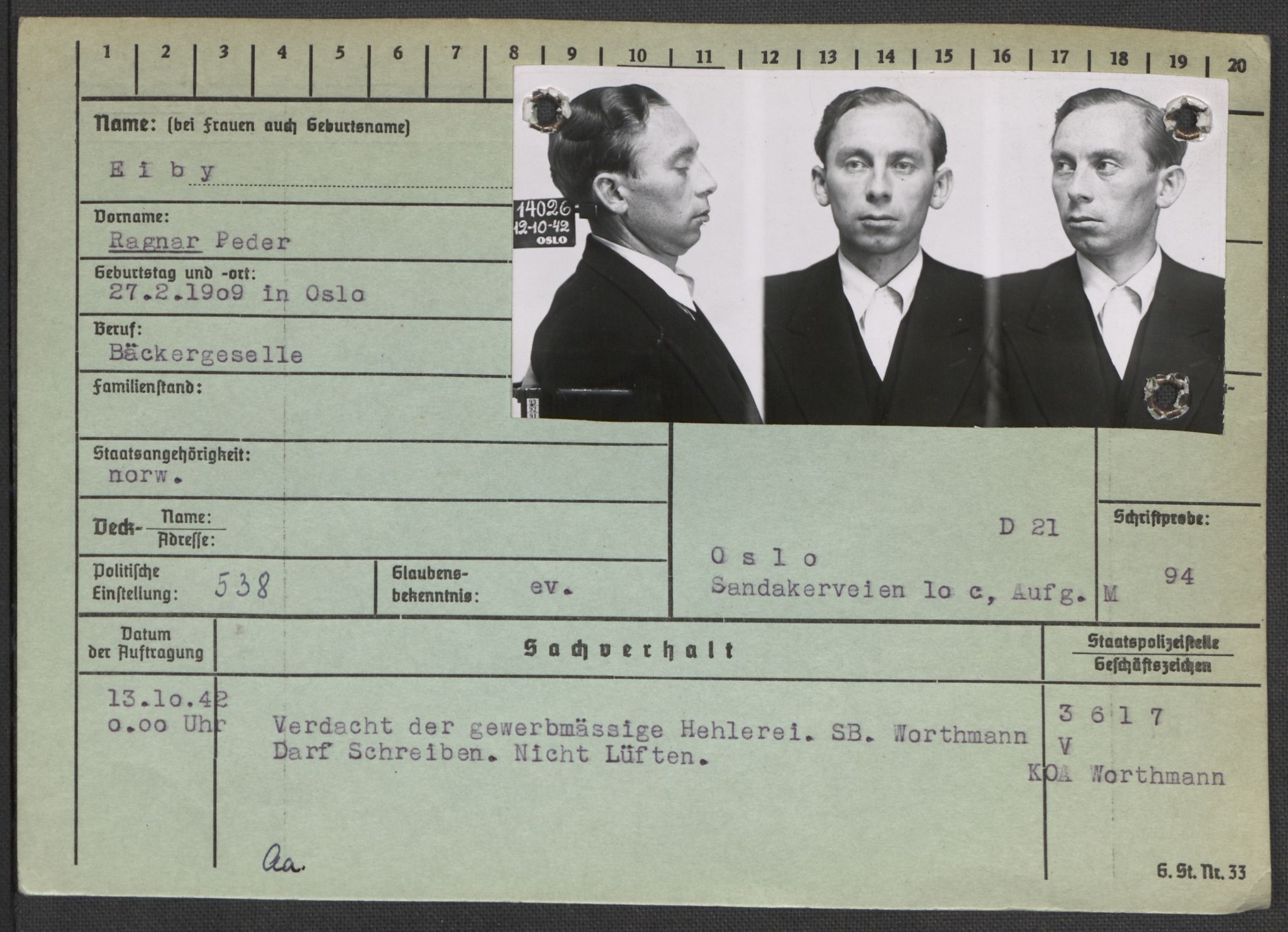 Befehlshaber der Sicherheitspolizei und des SD, AV/RA-RAFA-5969/E/Ea/Eaa/L0002: Register over norske fanger i Møllergata 19: Bj-Eng, 1940-1945, p. 1221