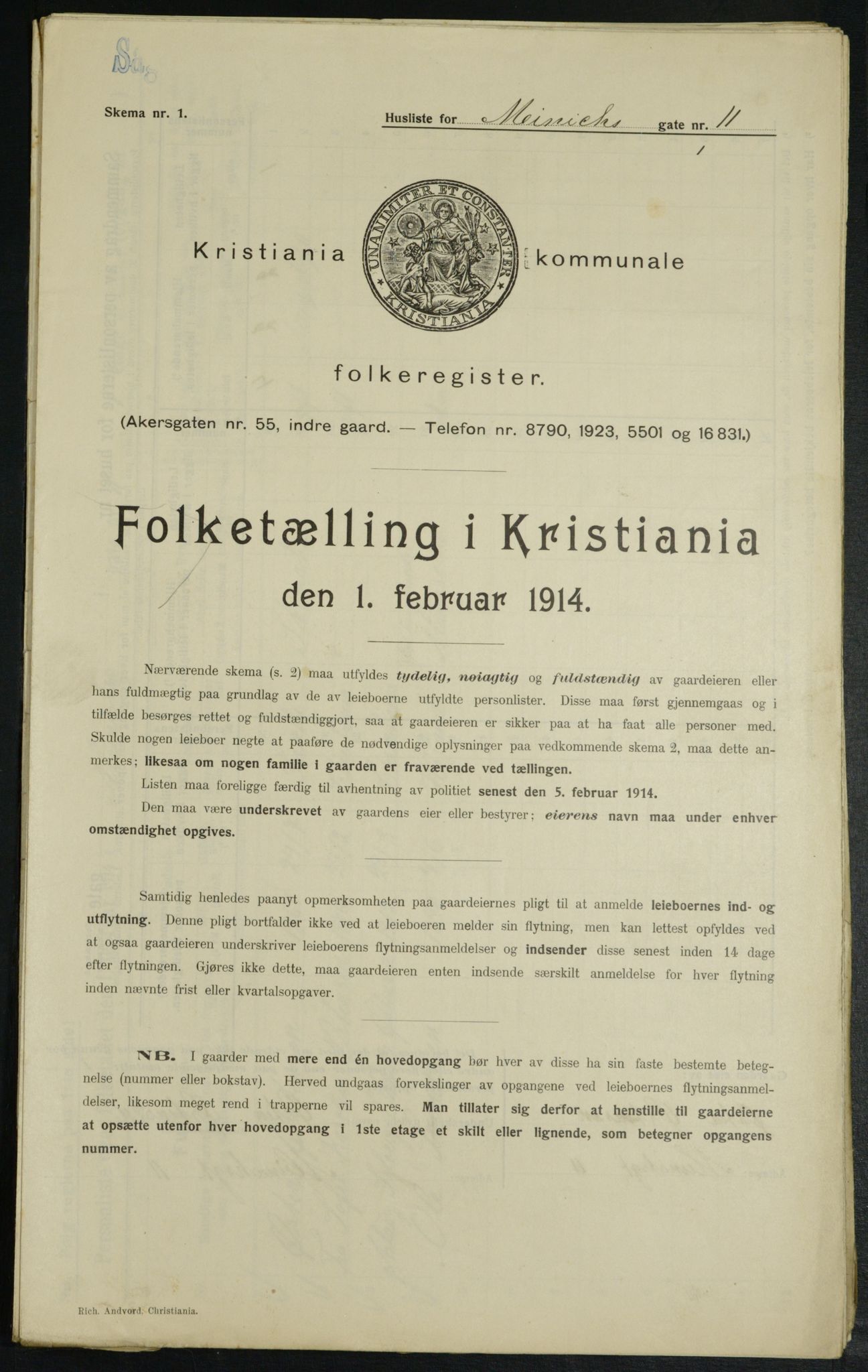 OBA, Municipal Census 1914 for Kristiania, 1914, p. 1222