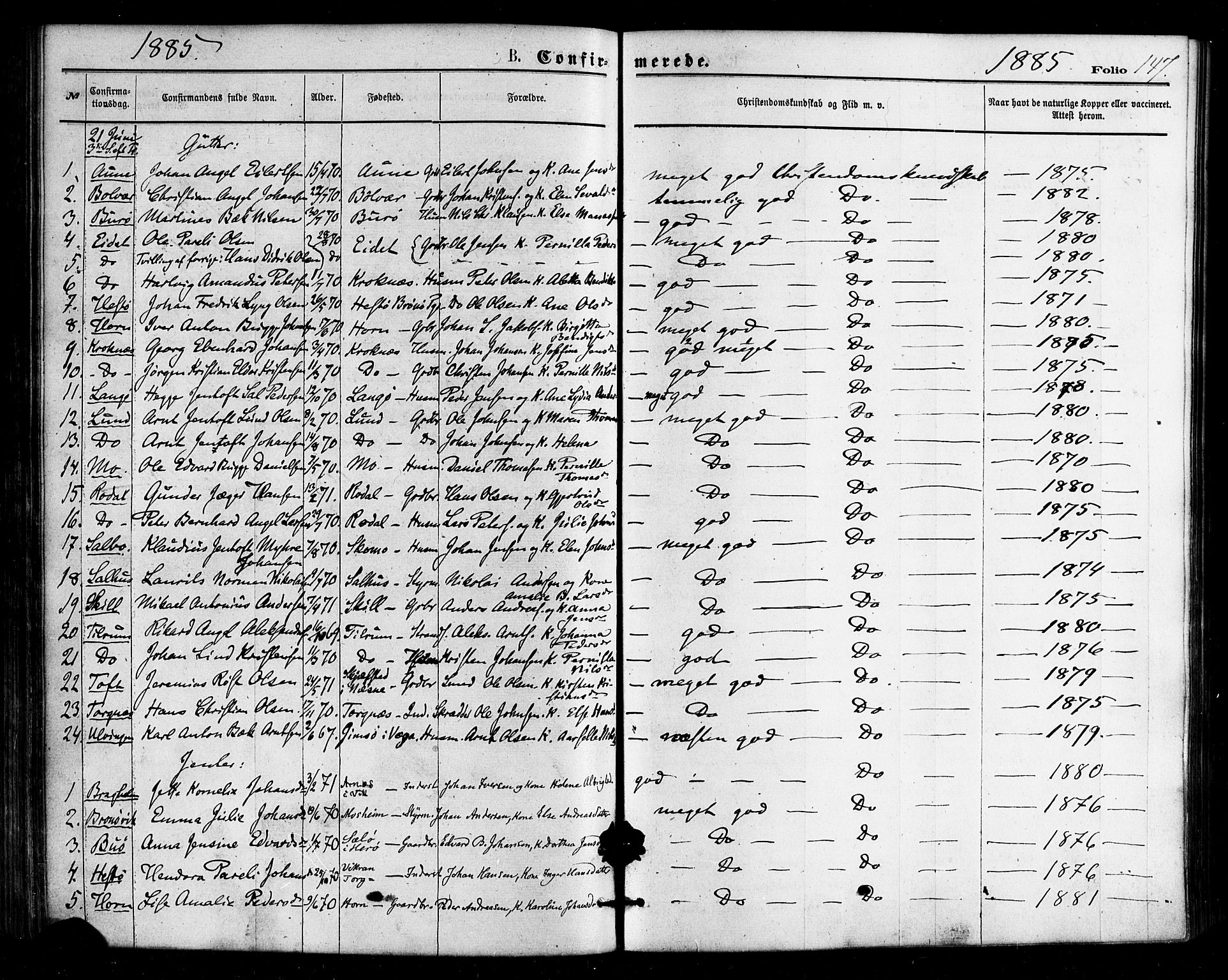 Ministerialprotokoller, klokkerbøker og fødselsregistre - Nordland, SAT/A-1459/813/L0199: Parish register (official) no. 813A09, 1875-1885, p. 147