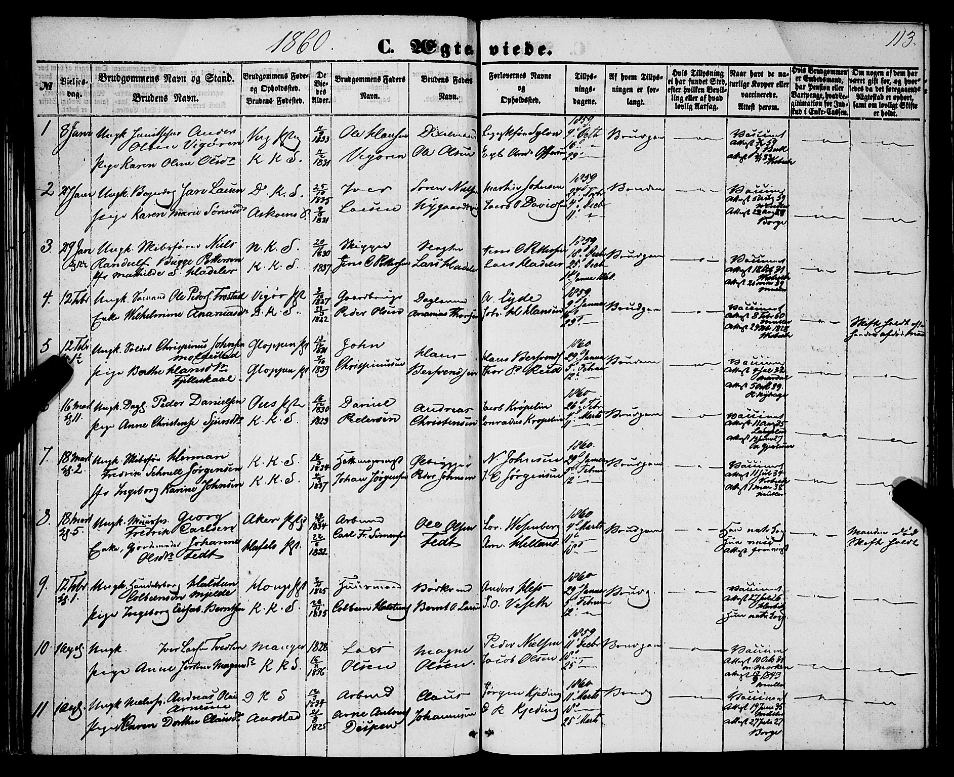 Korskirken sokneprestembete, SAB/A-76101/H/Haa/L0035: Parish register (official) no. D 2, 1852-1867, p. 113