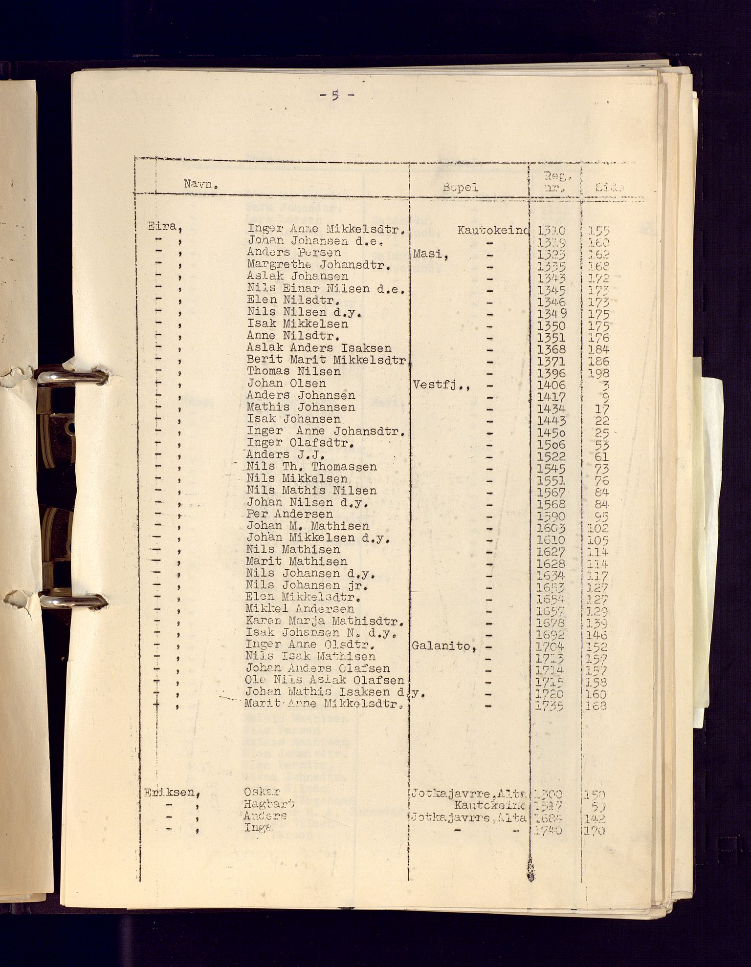 Reindriftsforvaltningen Vest-Finnmark, AV/SATØ-S-1452/G/Ga/L0009: Reinmerkeprotokoll for Kautokeino, nr. 1001-1985, 1935-2009