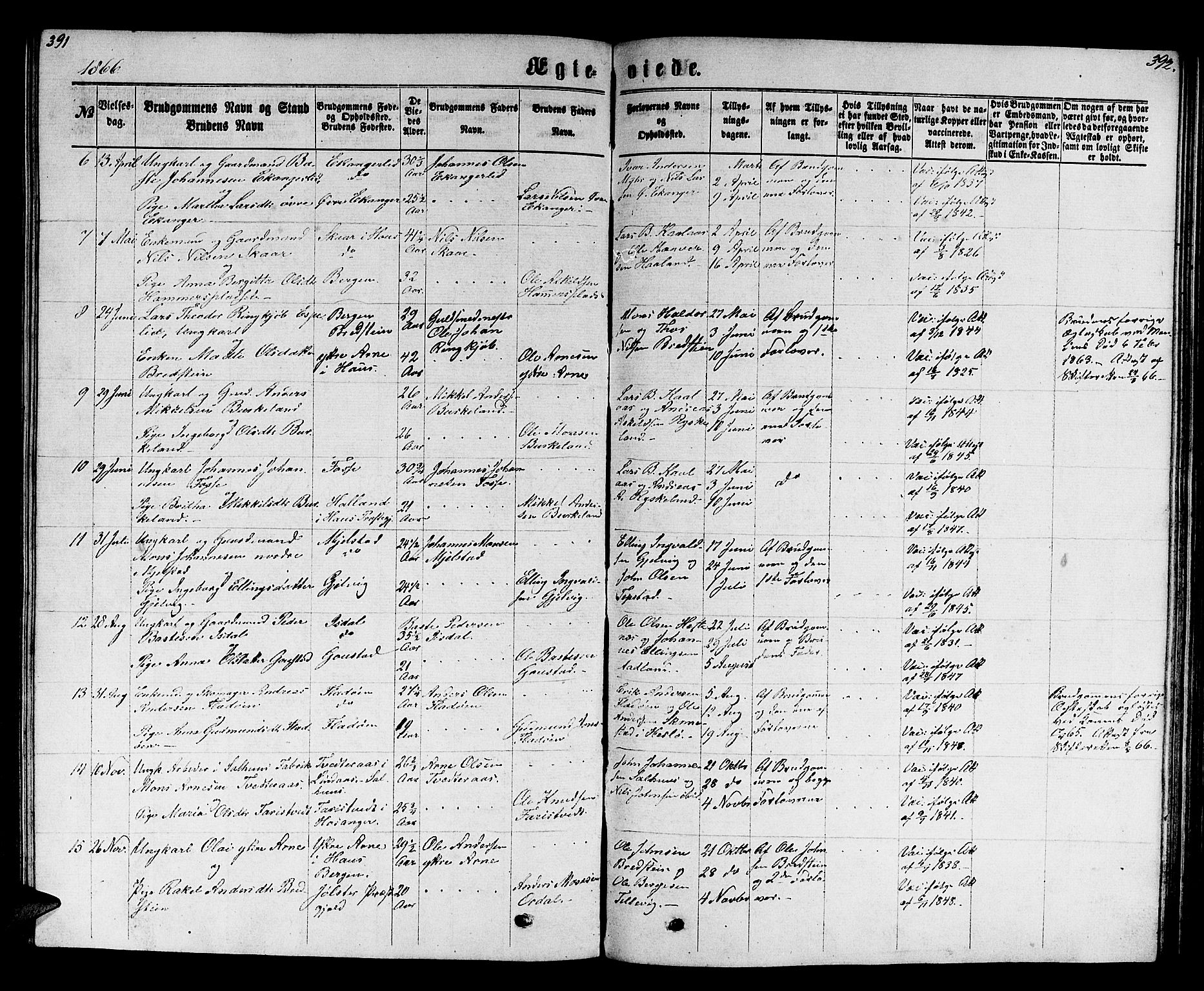 Hamre sokneprestembete, SAB/A-75501/H/Ha/Hab: Parish register (copy) no. B 2, 1863-1880, p. 391-392