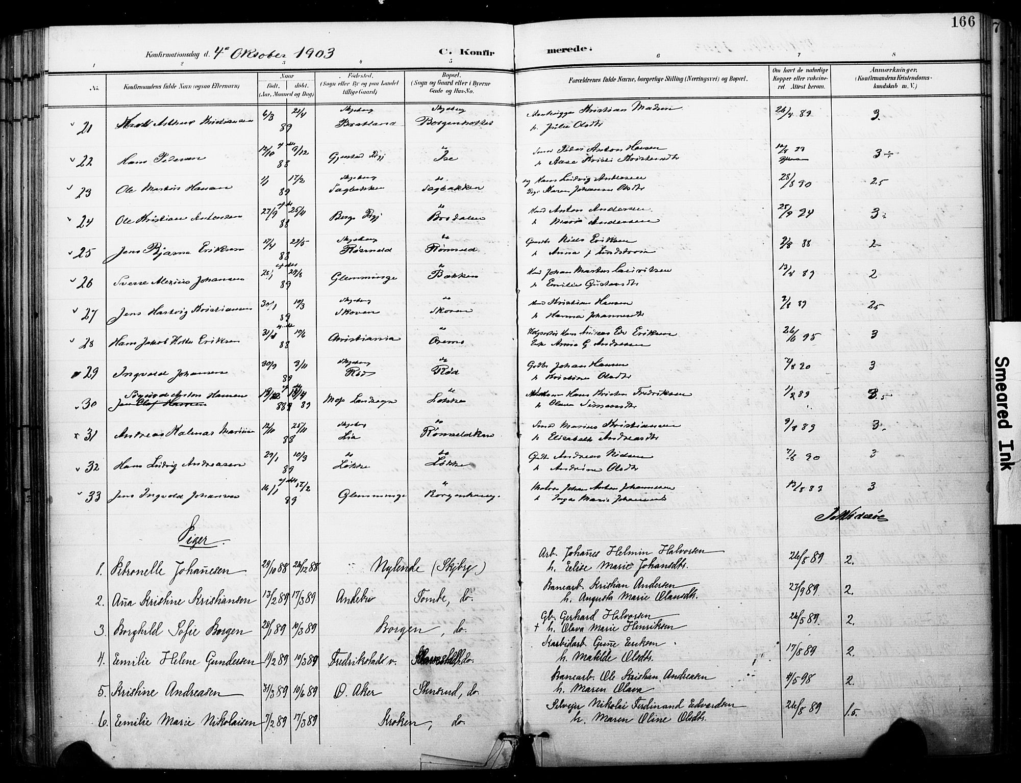 Skjeberg prestekontor Kirkebøker, SAO/A-10923/F/Fa/L0010: Parish register (official) no. I 10, 1898-1911, p. 166
