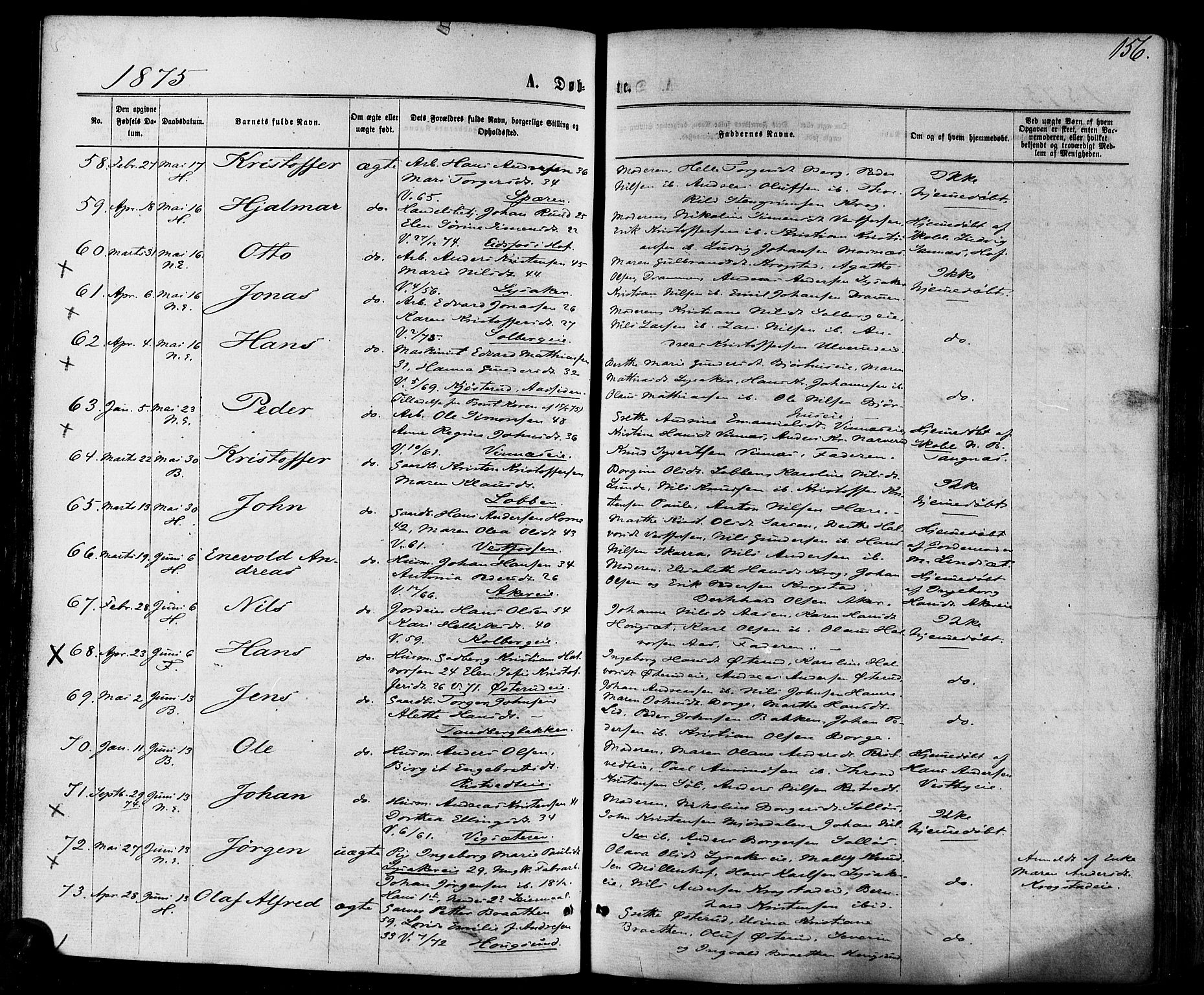 Eiker kirkebøker, AV/SAKO-A-4/F/Fa/L0017: Parish register (official) no. I 17, 1869-1877, p. 156