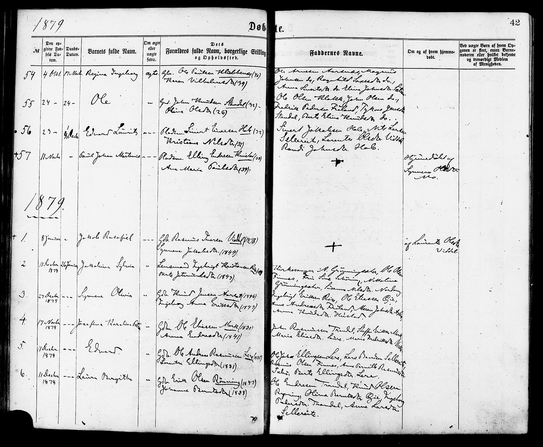 Ministerialprotokoller, klokkerbøker og fødselsregistre - Møre og Romsdal, SAT/A-1454/515/L0210: Parish register (official) no. 515A06, 1868-1885, p. 42